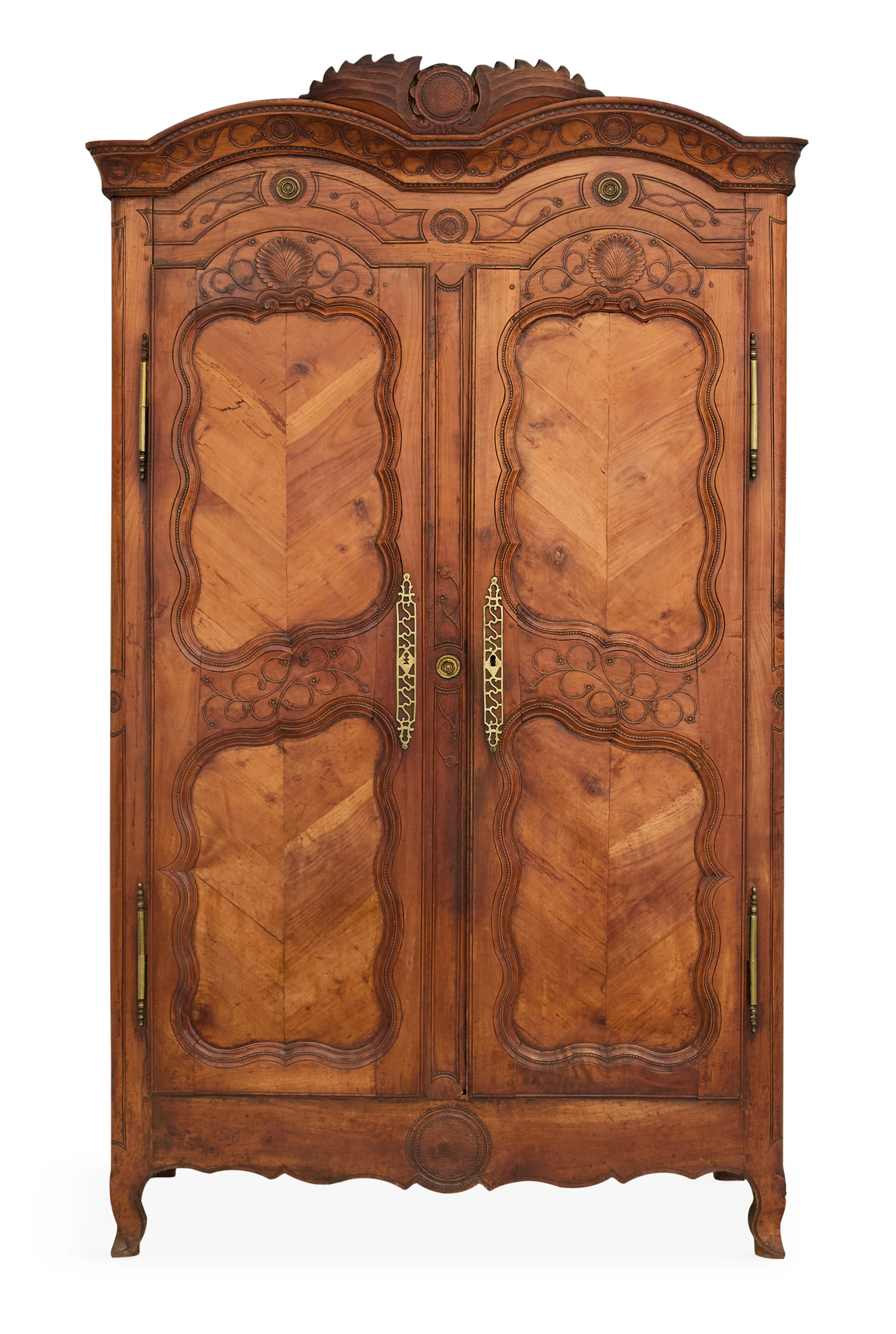 French Provincial Brass-Mounted Fruitwood Armoire