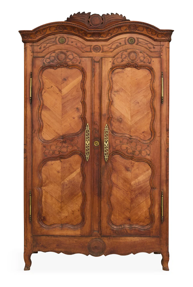 French Provincial Brass-Mounted Fruitwood Armoire