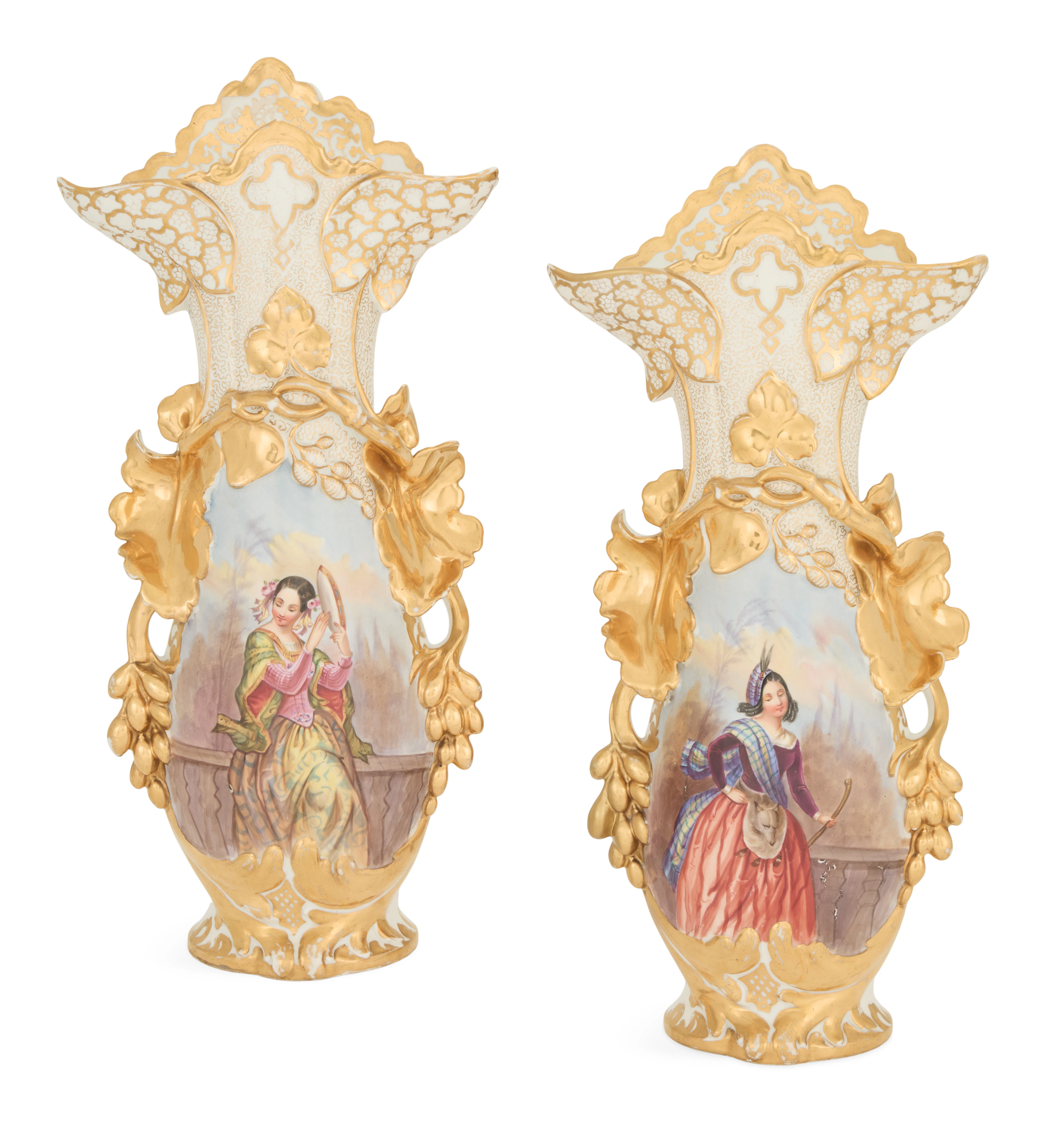 Pair of Haviland "Old Limoges" Porcelain Fan Vases