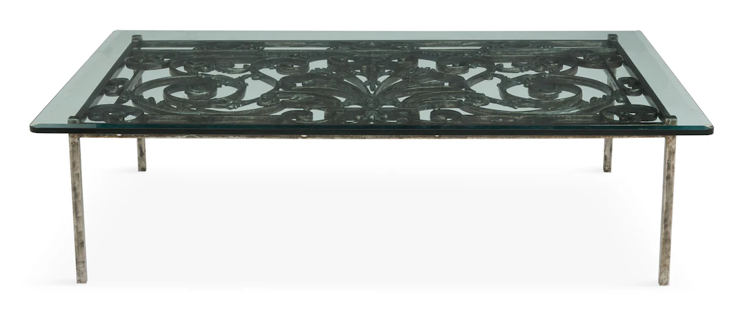 Contemporary Wrought-Iron and Plate-Glass Coffee Table