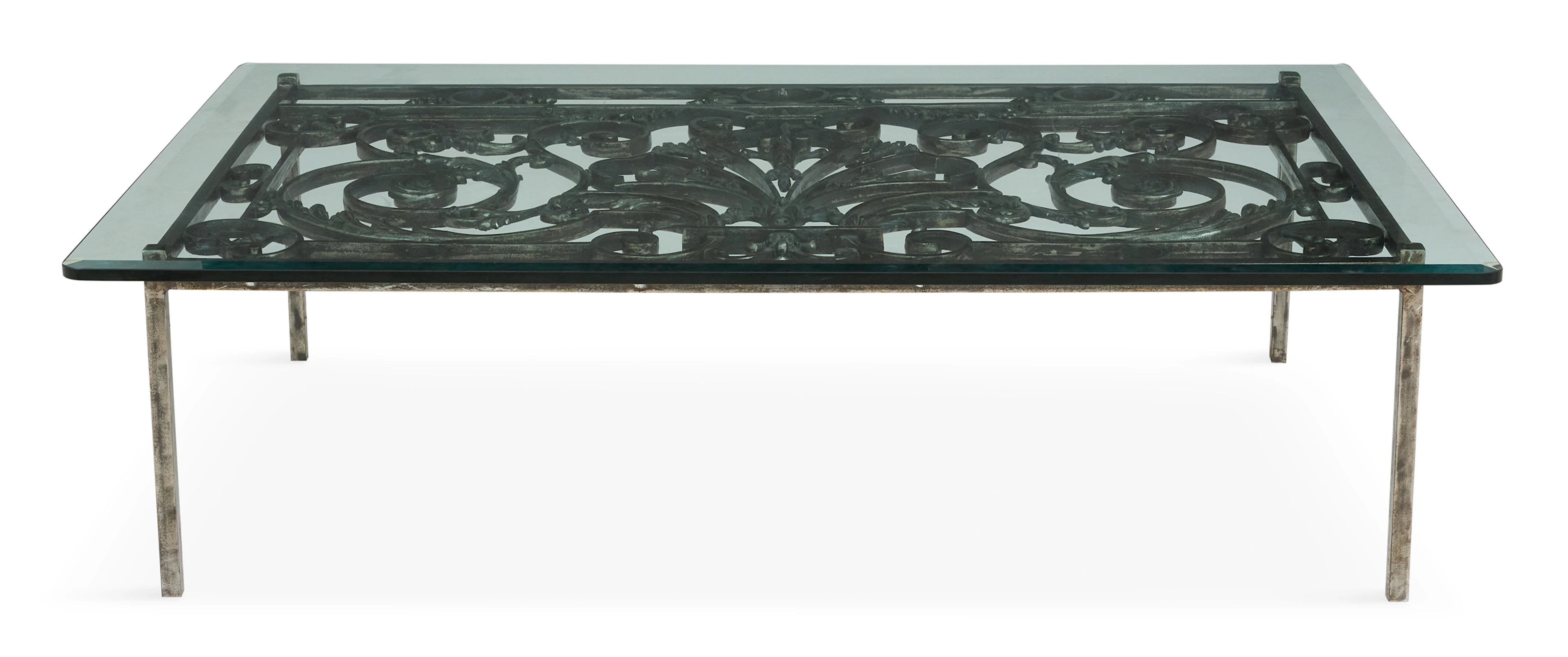 Contemporary Wrought-Iron and Plate-Glass Coffee Table