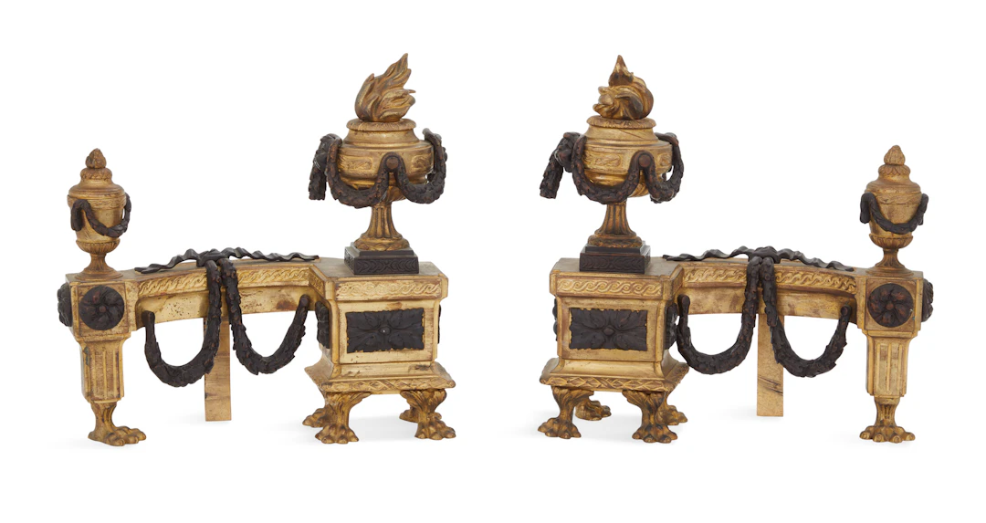 Pair of French Bronze Chenets in the Louis XVI Style