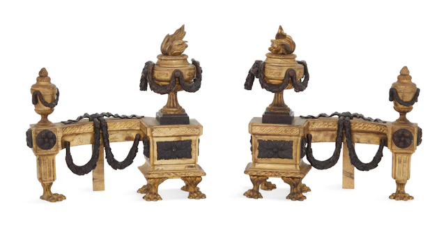 Pair of French Bronze Chenets in the Louis XVI Style