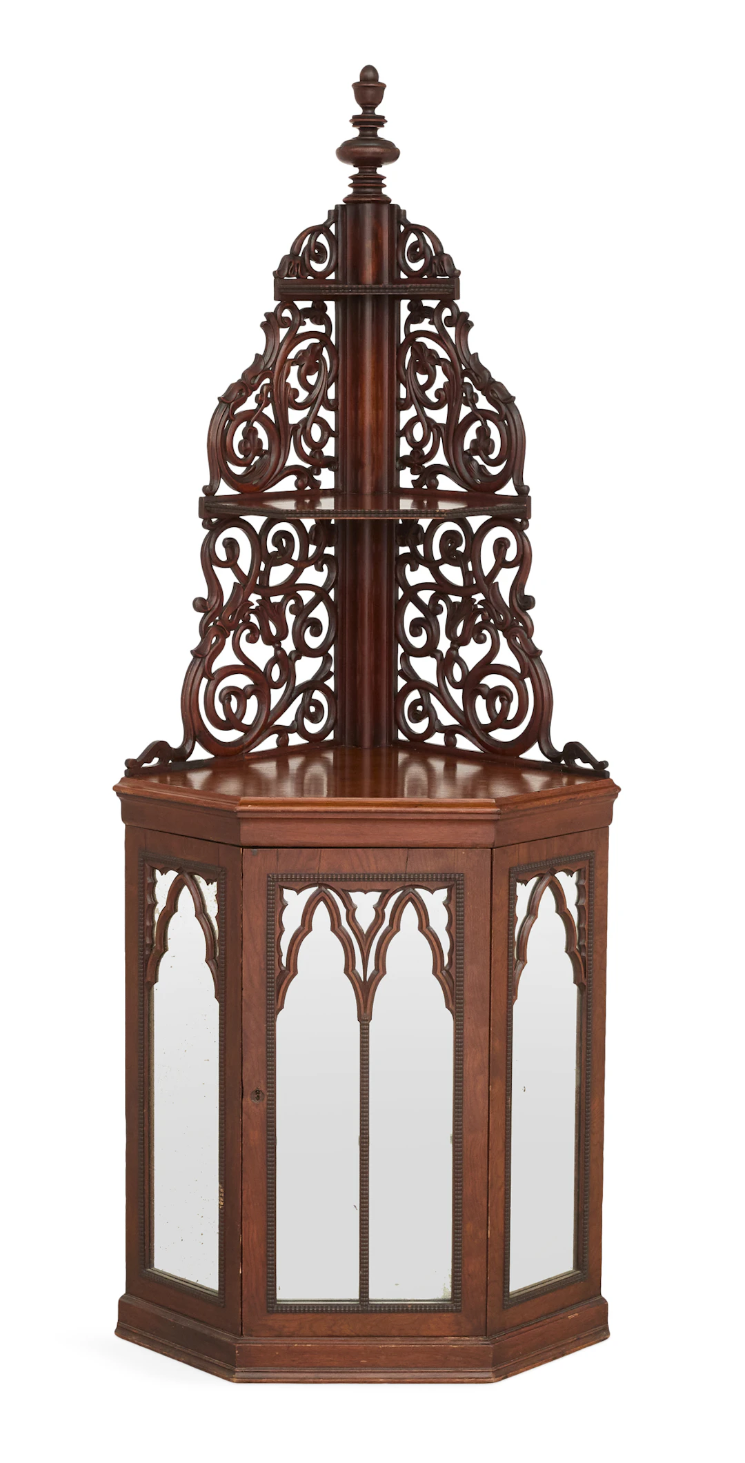 American Gothic Revival Walnut Corner Etagere