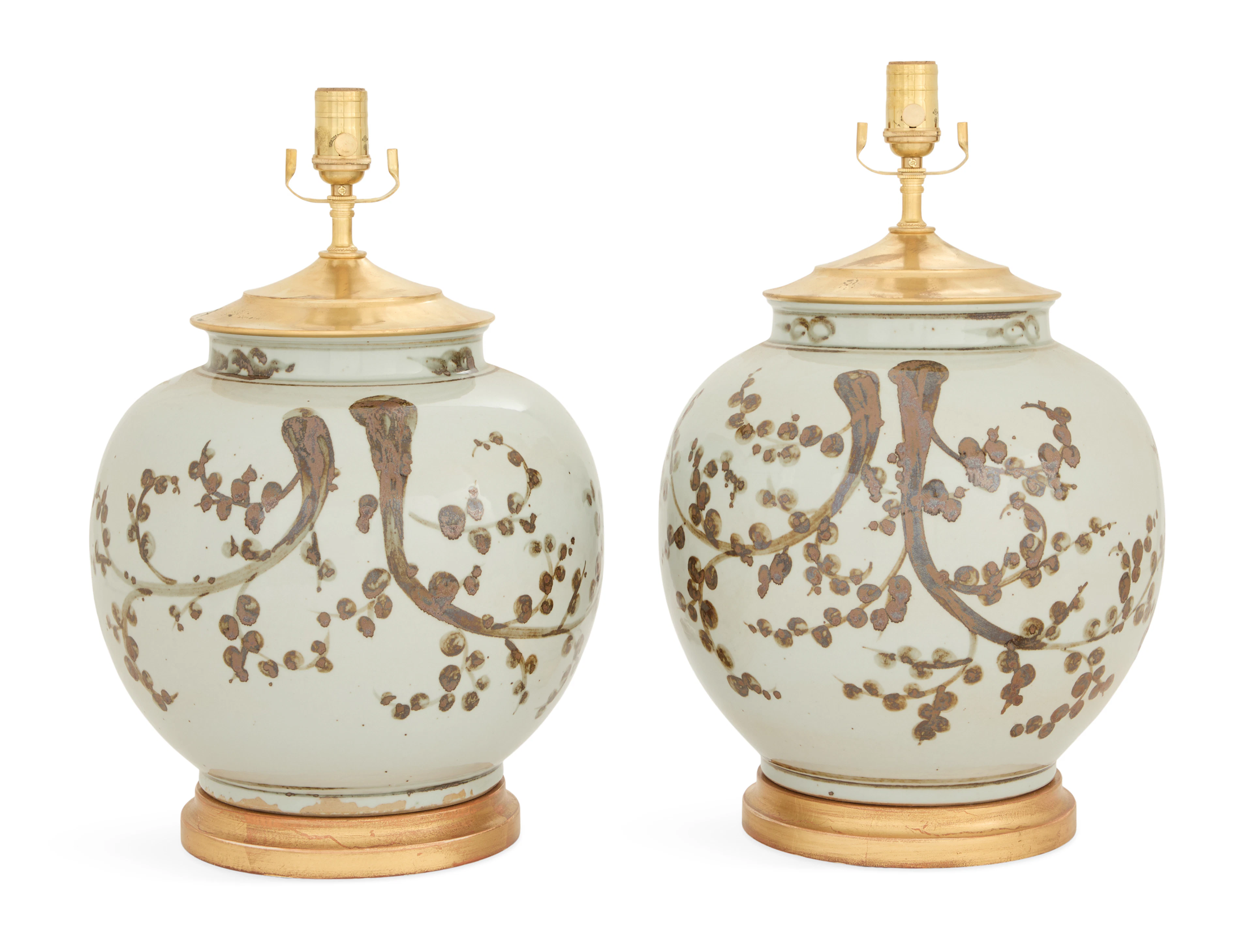 Pair of Chinese Pottery Ginger Jar Lamps