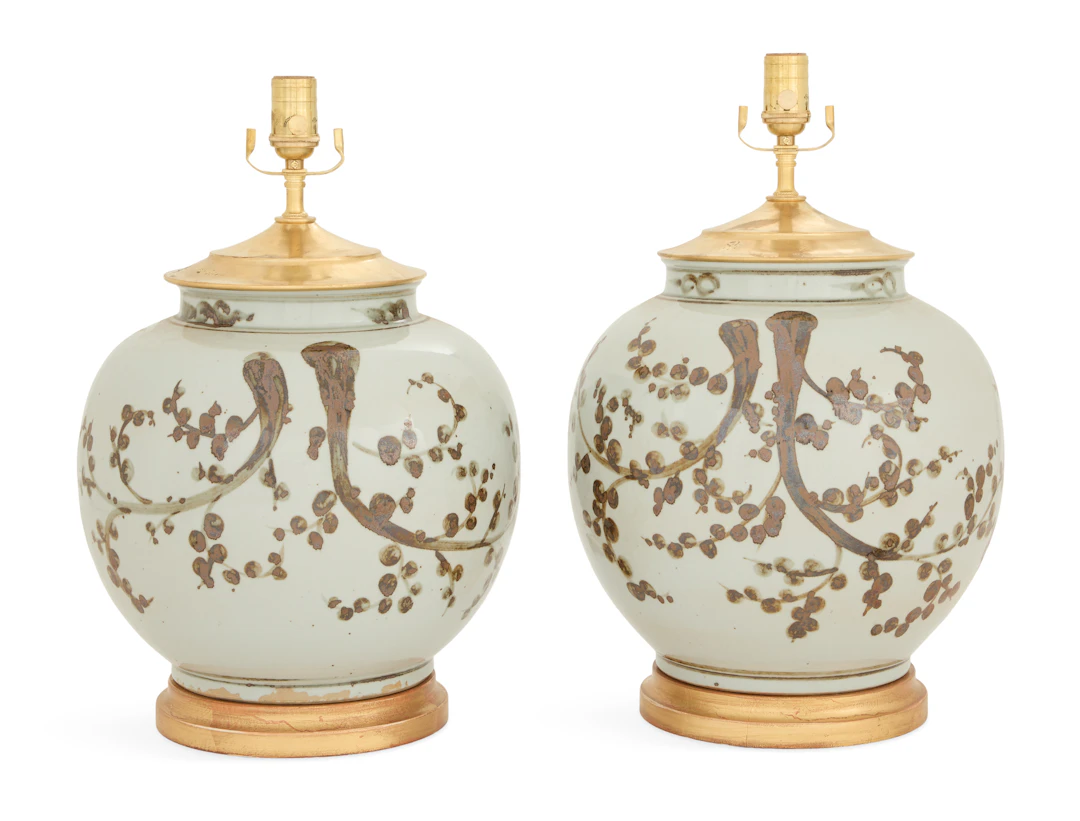 Pair of Chinese Pottery Ginger Jar Lamps