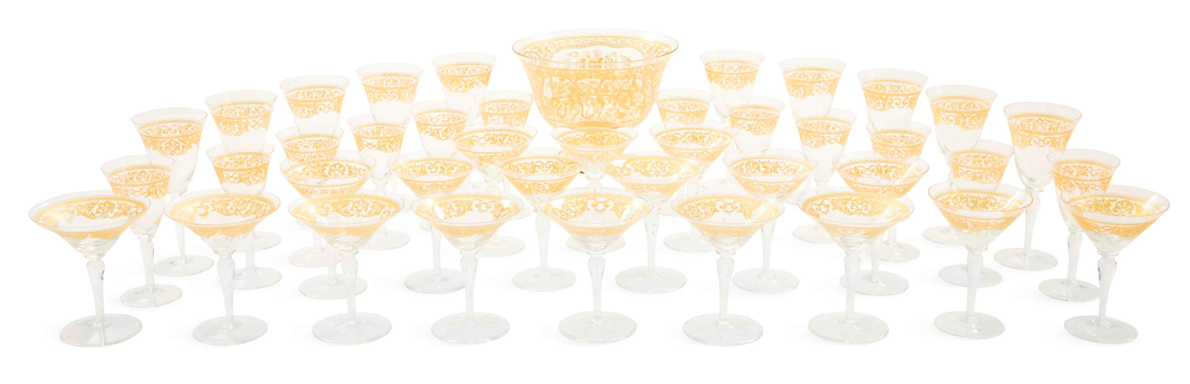 Partial Service of Italian Gilt-Decorated Glass Stemware