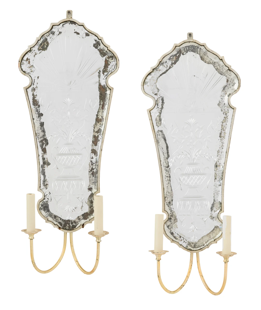 Pair of Venetian Engraved Mirror Sconces