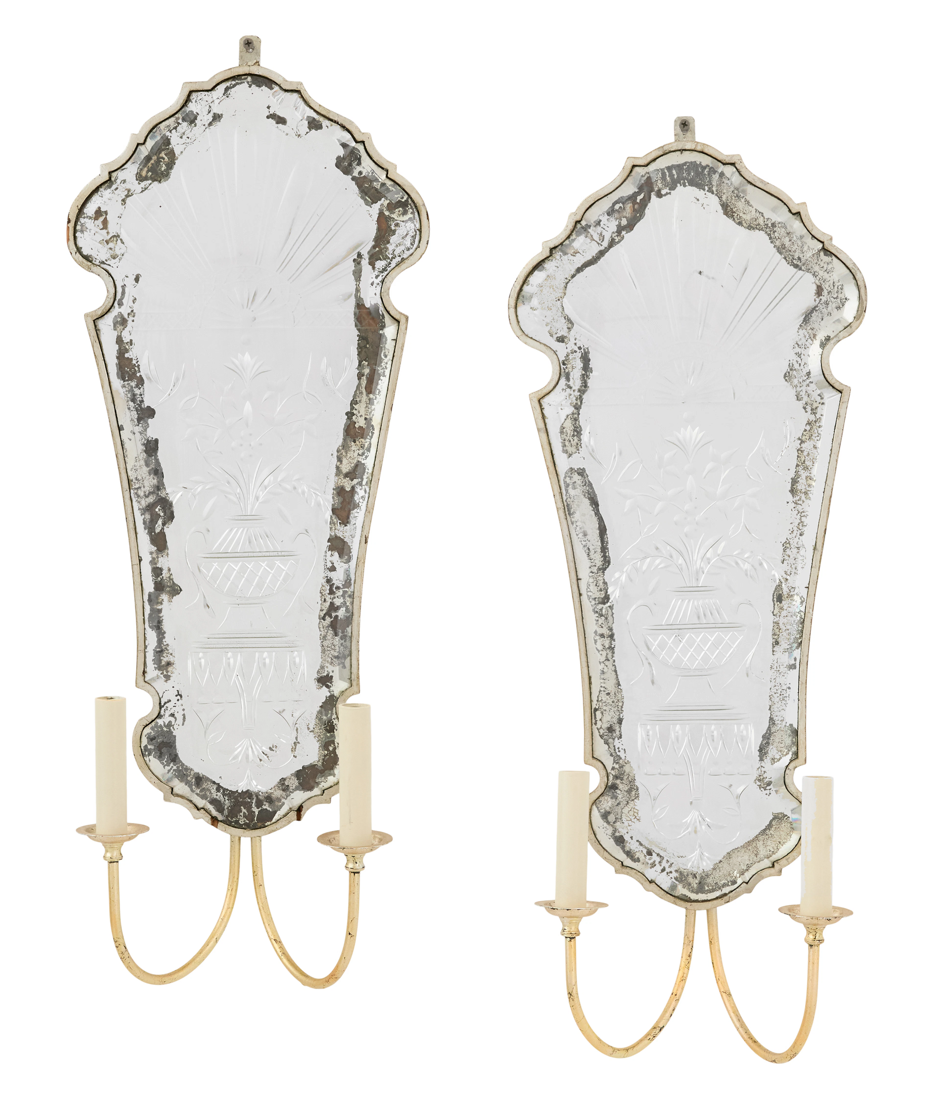 Pair of Venetian Engraved Mirror Sconces