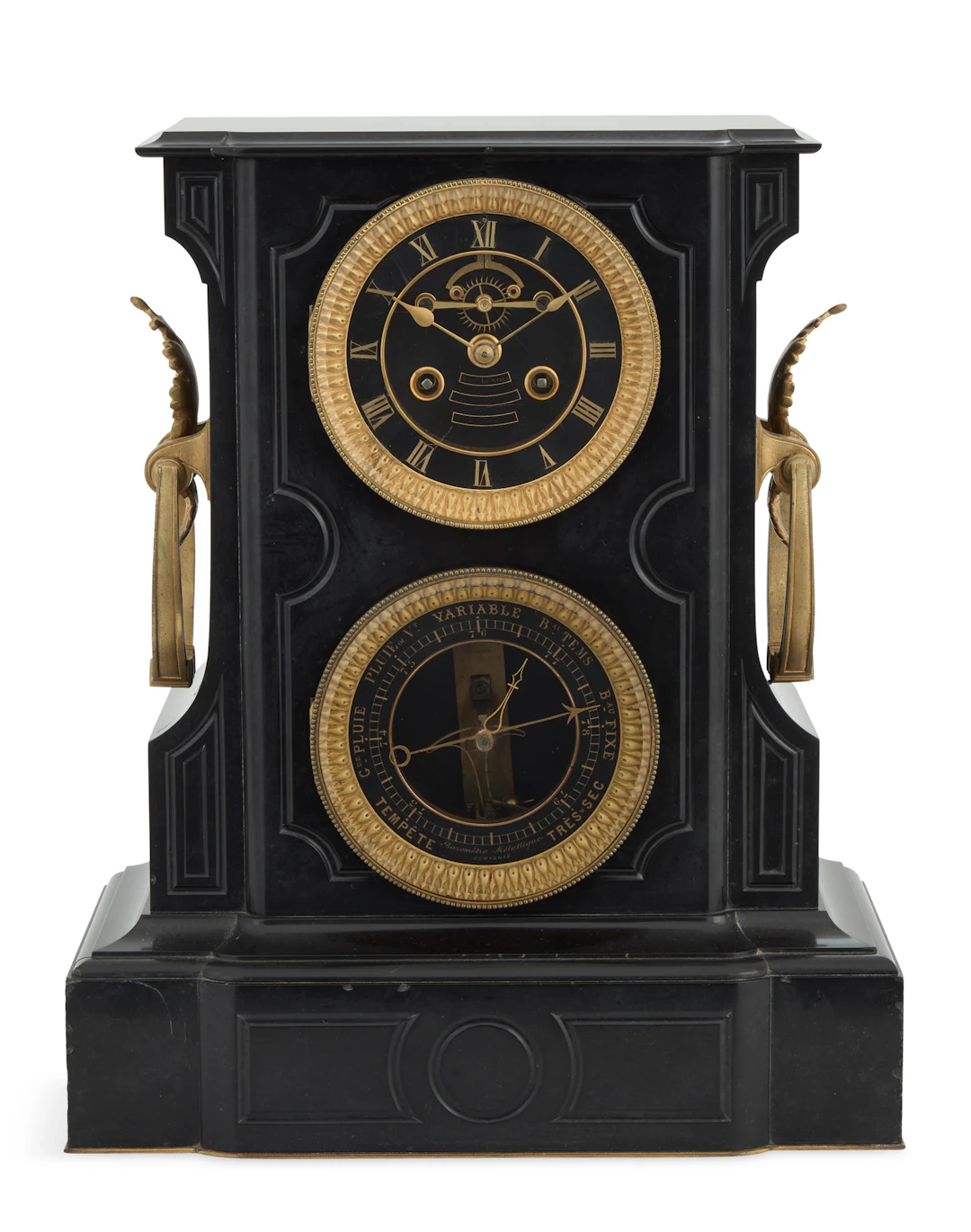 French Black Marble and Gilt-Bronze Neo-Grec Clock