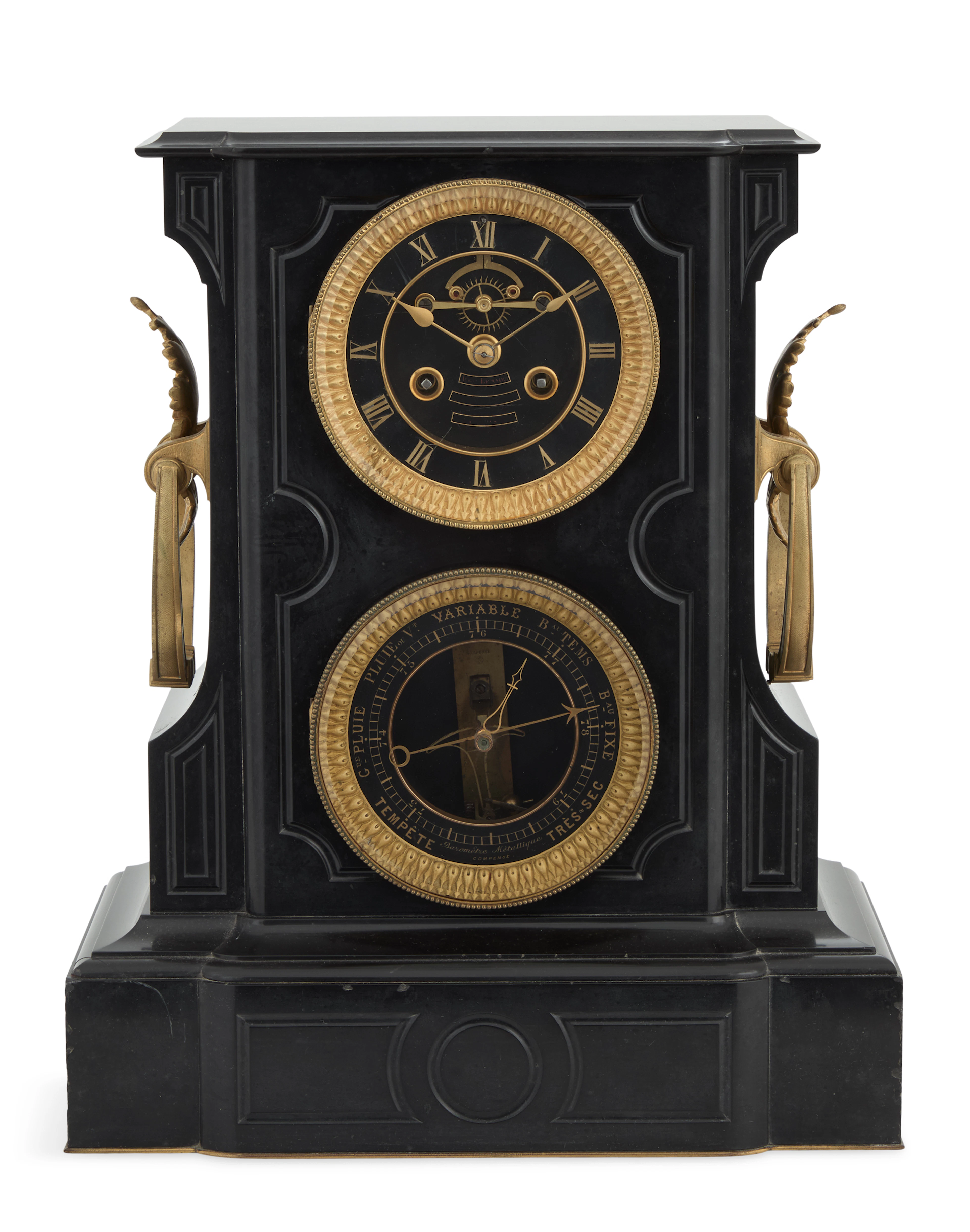 French Black Marble and Gilt-Bronze Neo-Grec Clock