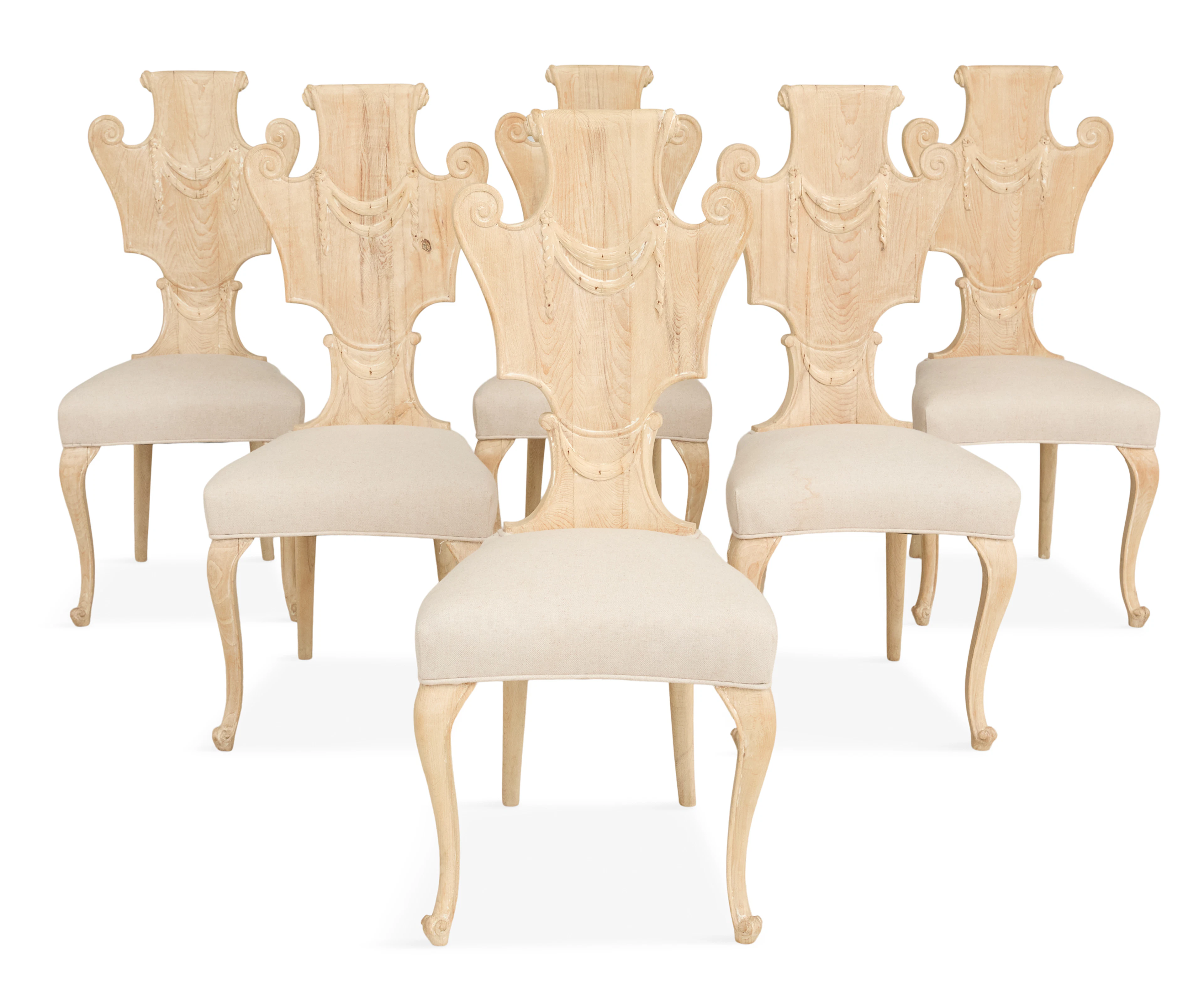 Suite of Six Italian Neoclassical-Style Pickled Pine Chairs