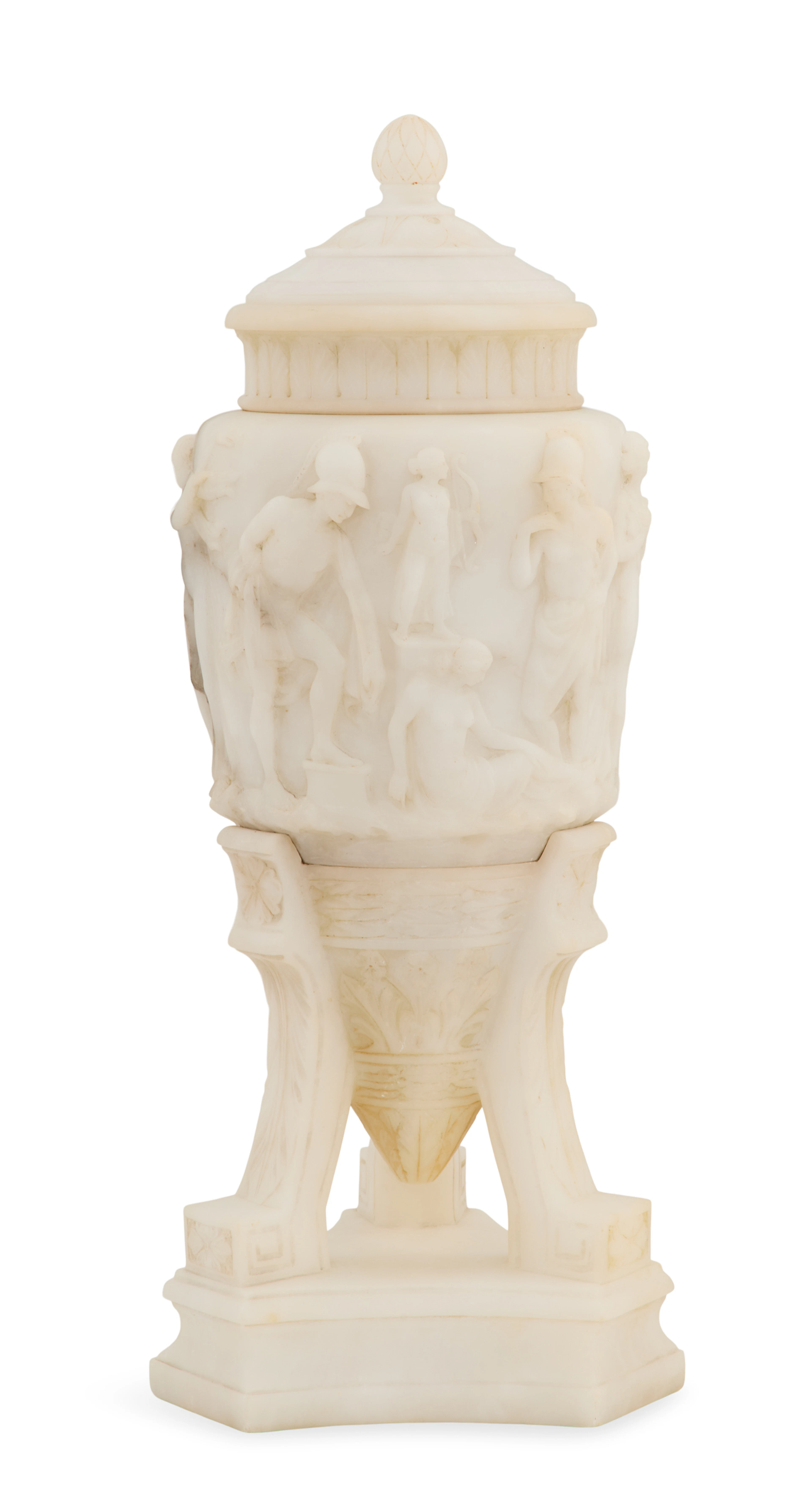 Italian Carved Alabaster Amphora-Form Lamp