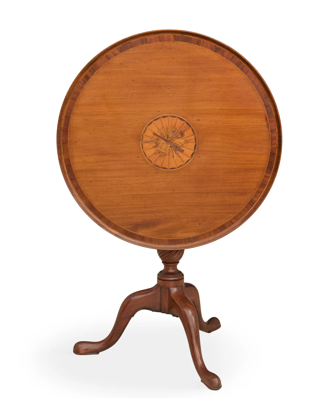 George III Mahogany and Satinwood Inlaid Tilt-Top Tea Table