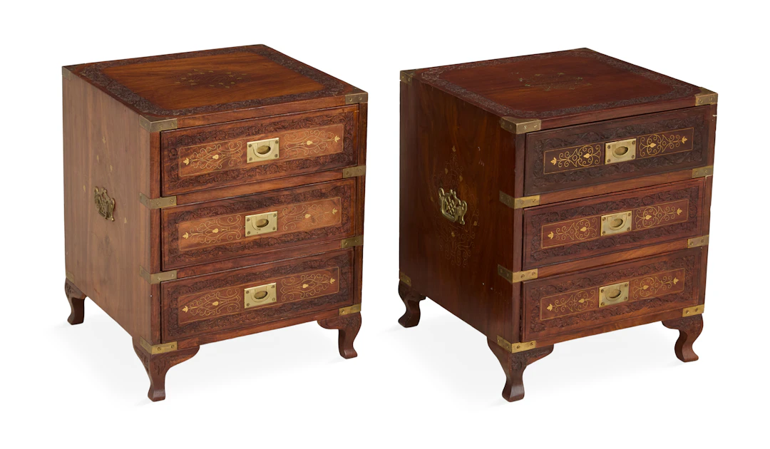 Pair of Diminutive Teakwood Campaign Chests