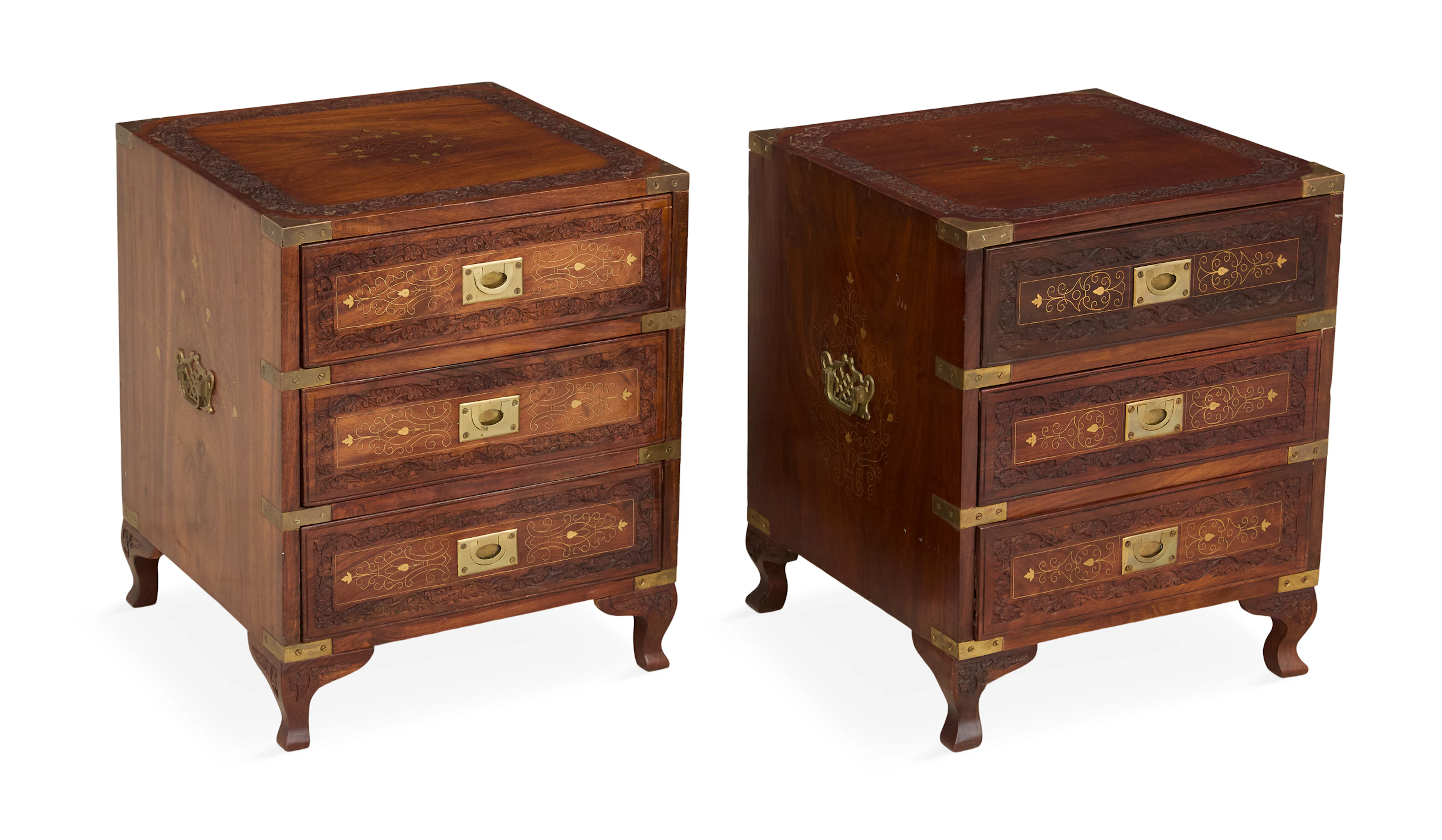 Pair of Diminutive Teakwood Campaign Chests