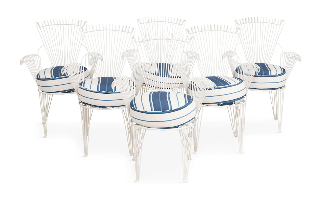 Suite of Six French Enameled Iron Armchairs
