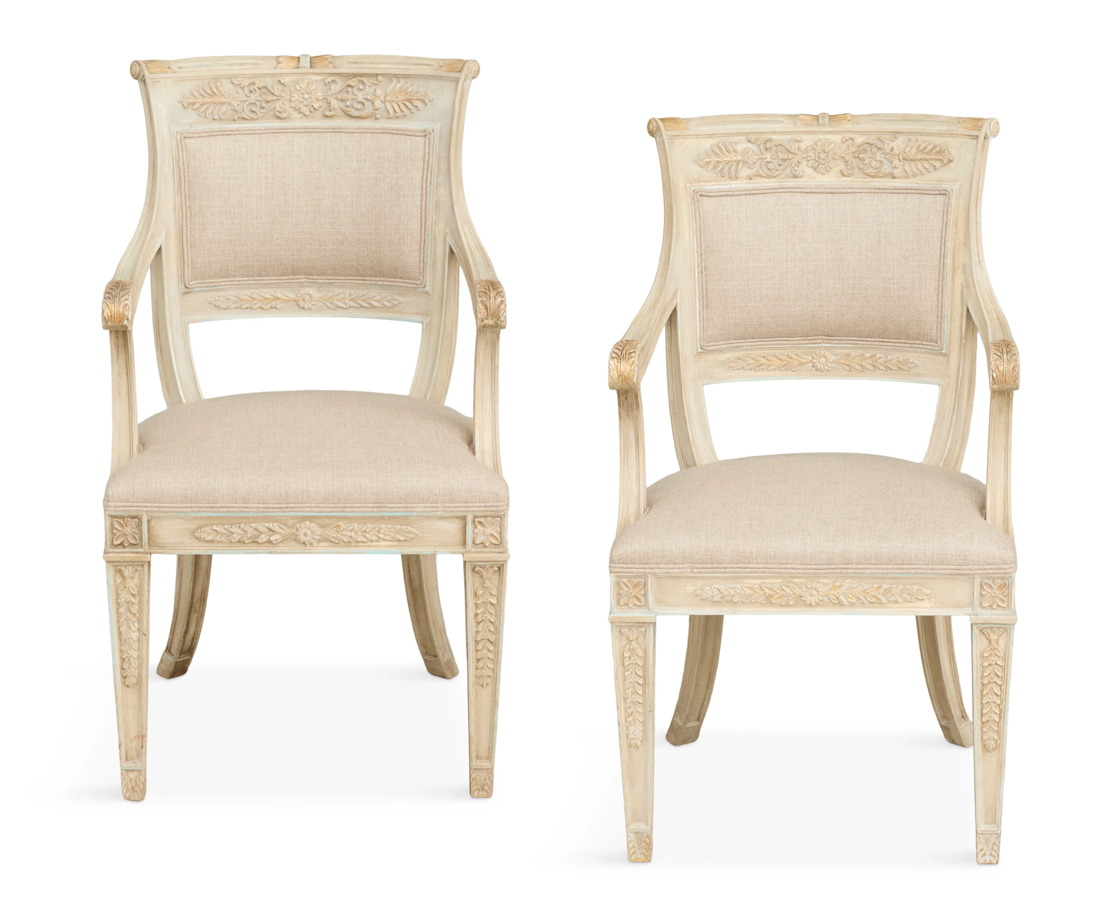 Pair of Regency Polychrome and Parcel-Gilt Armchairs