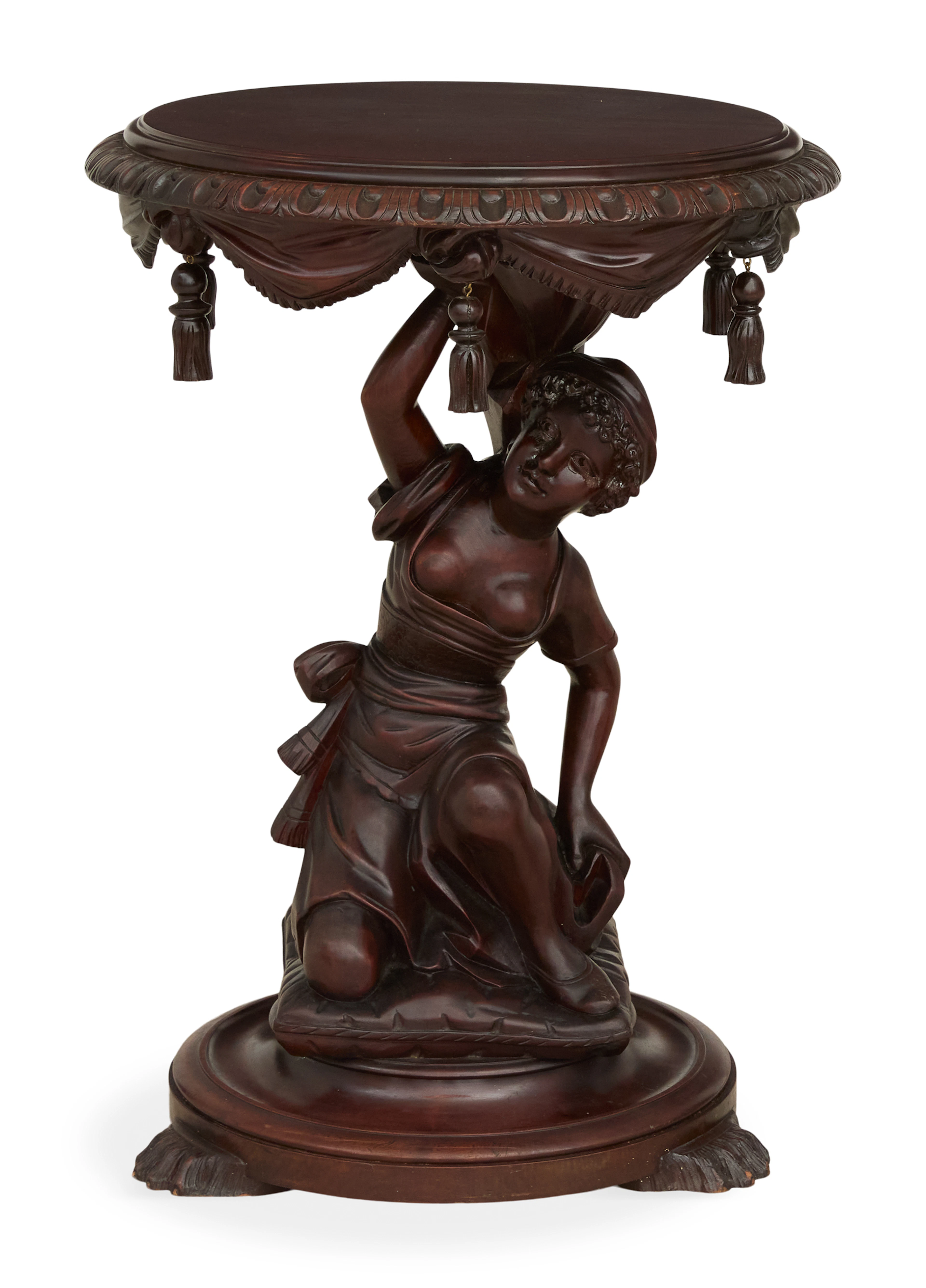 American Carved Mahogany Figural Side Table