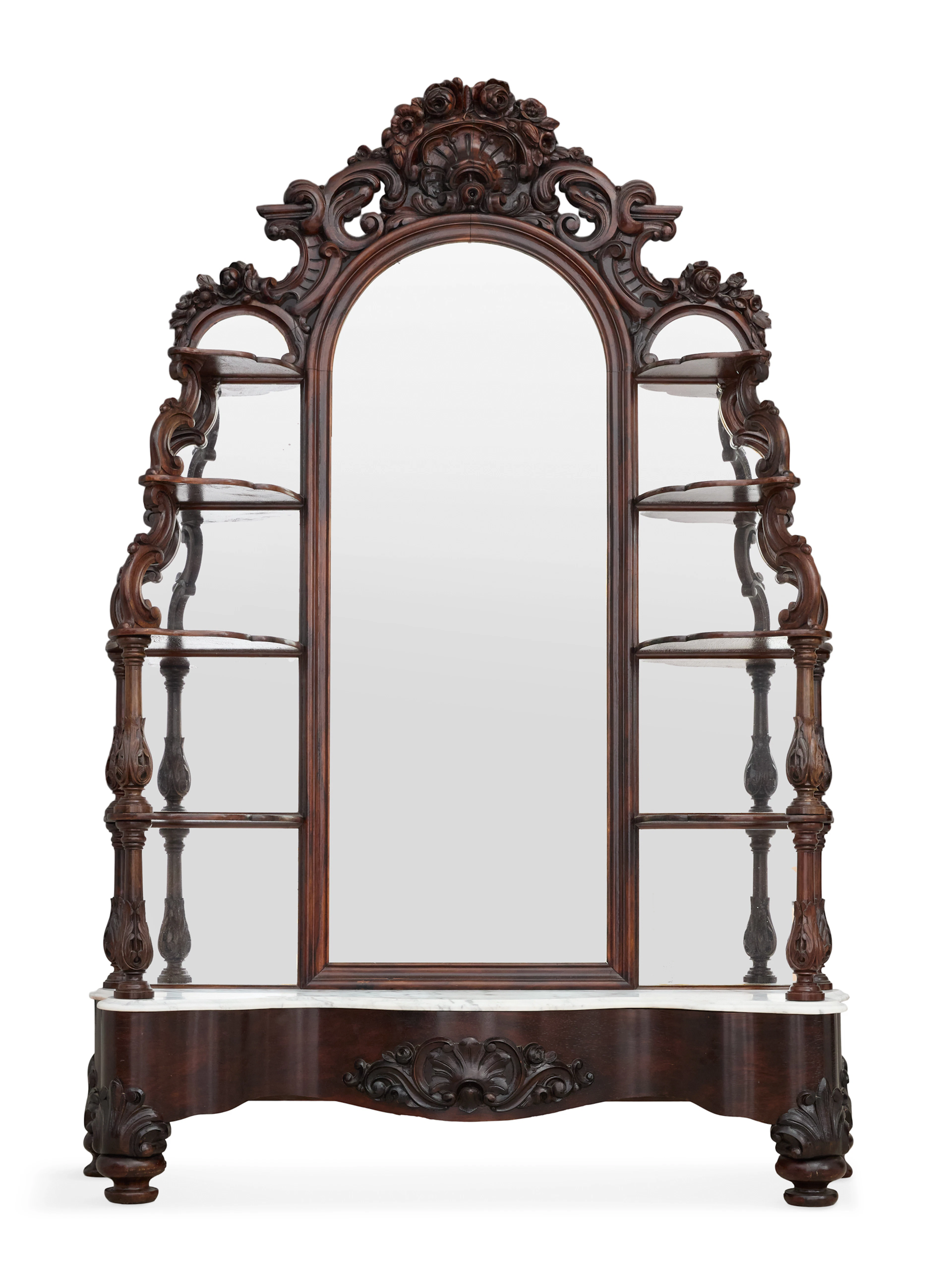 Rare American Rococo Revival Rosewood and Marble-Top Etagere