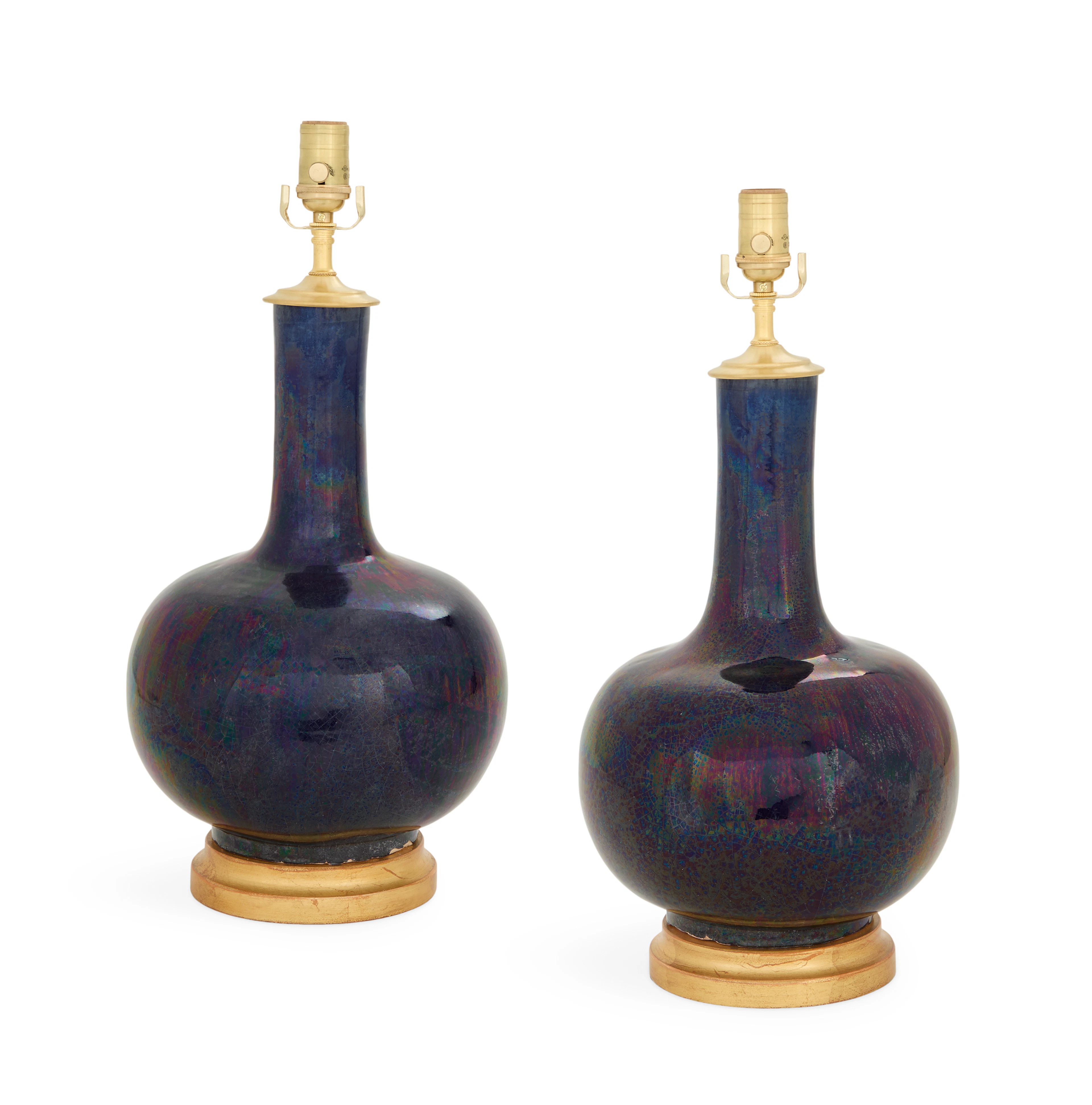 Pair of Chinese Porcelain Bottle Vase Lamps