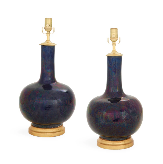 Pair of Chinese Porcelain Bottle Vase Lamps