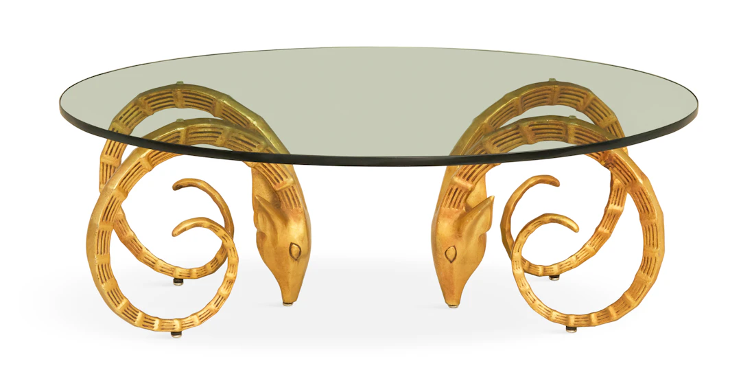 French Gilt-Metal and Glass Ibex Cocktail Table