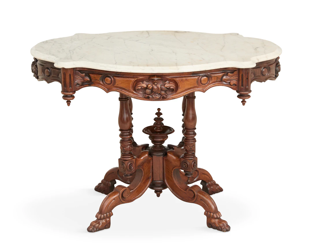 American Rococo Revival Rosewood and Marble-Top Table