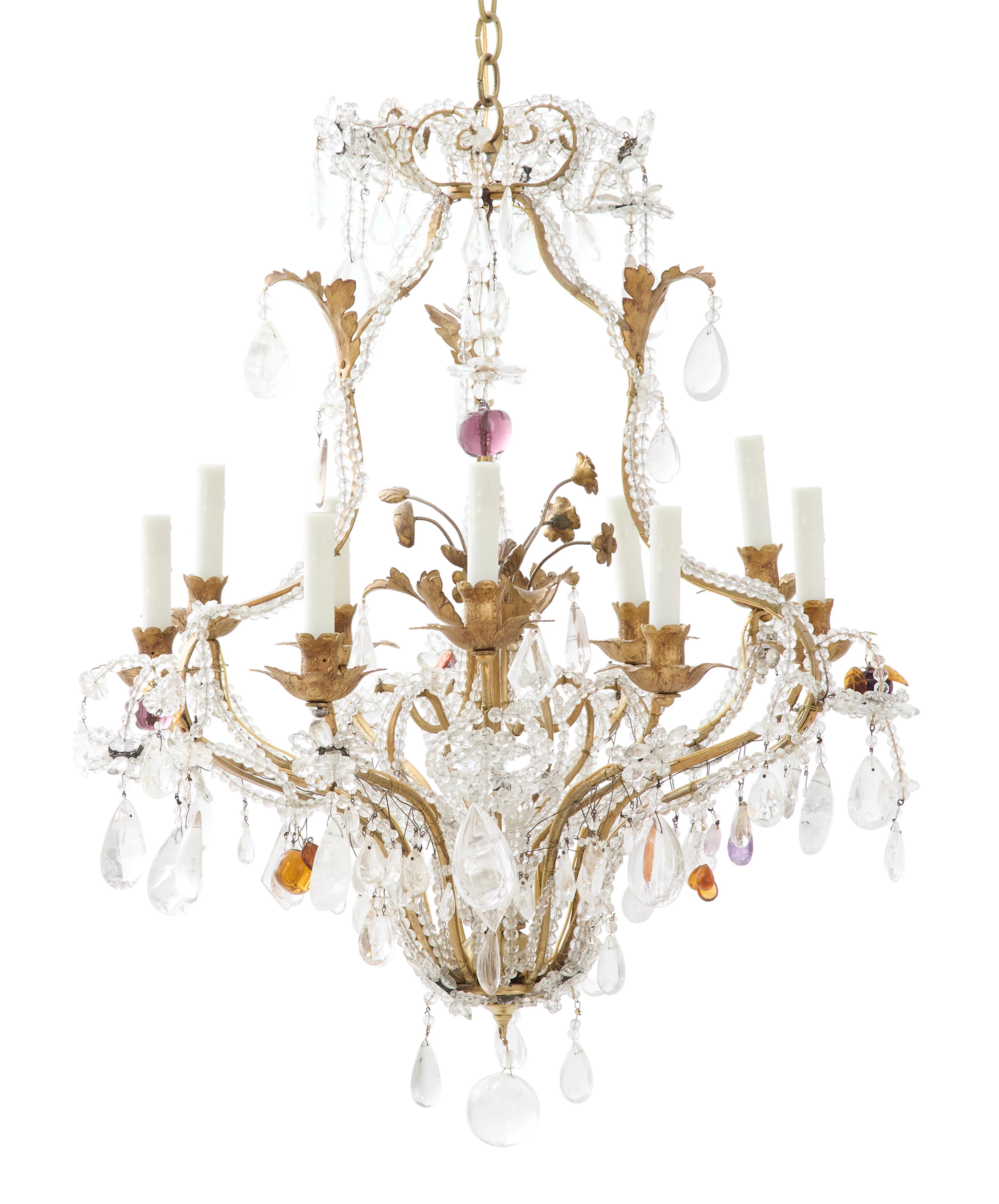 Italian Gilt-Metal and Rock Crystal Chandelier