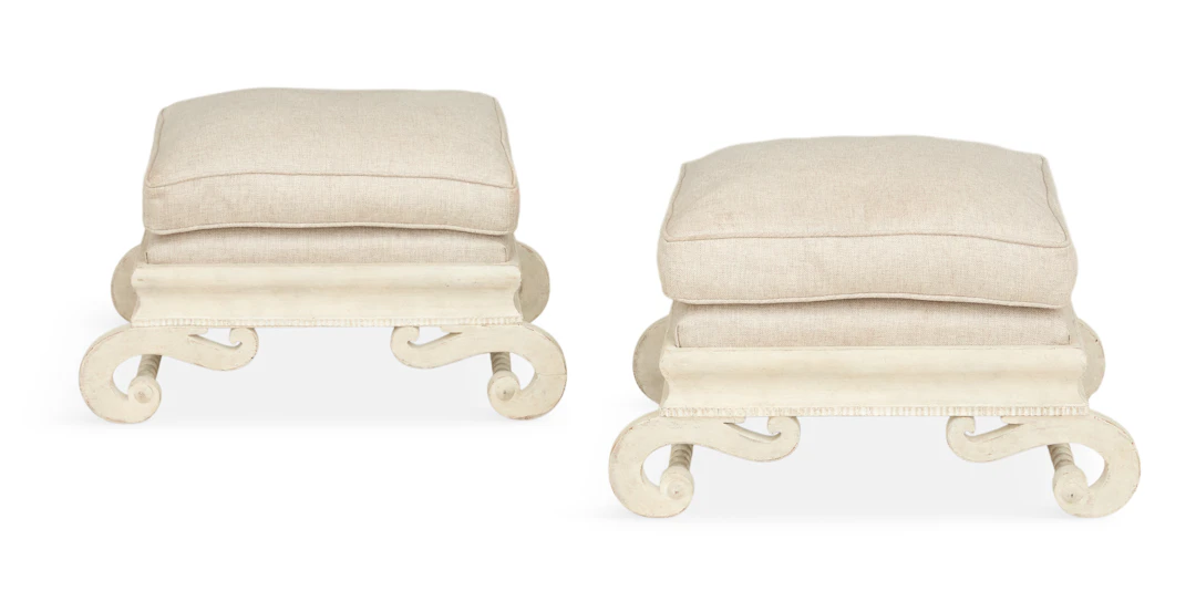 Pair of French Empire Creme-Peinte Stools/Ottomans