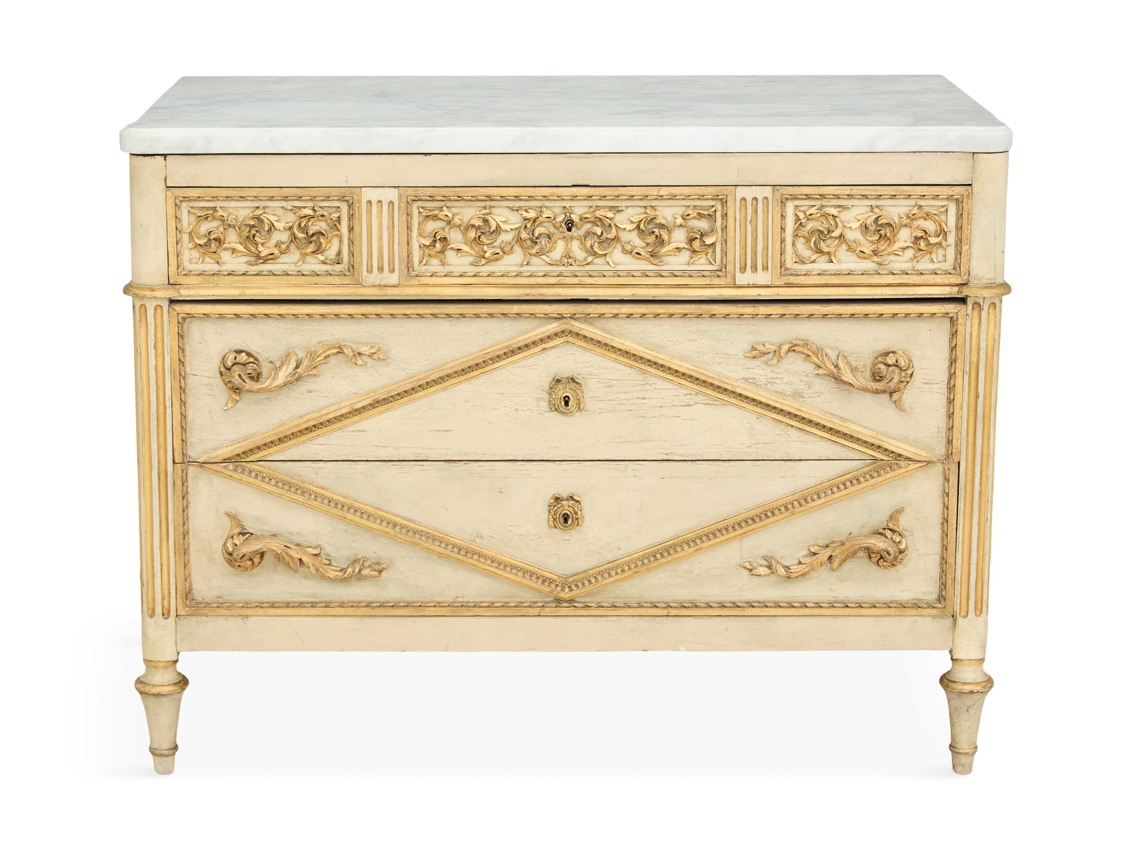 Italian Painted, Parcel-Gilt and Marble-Top Commode