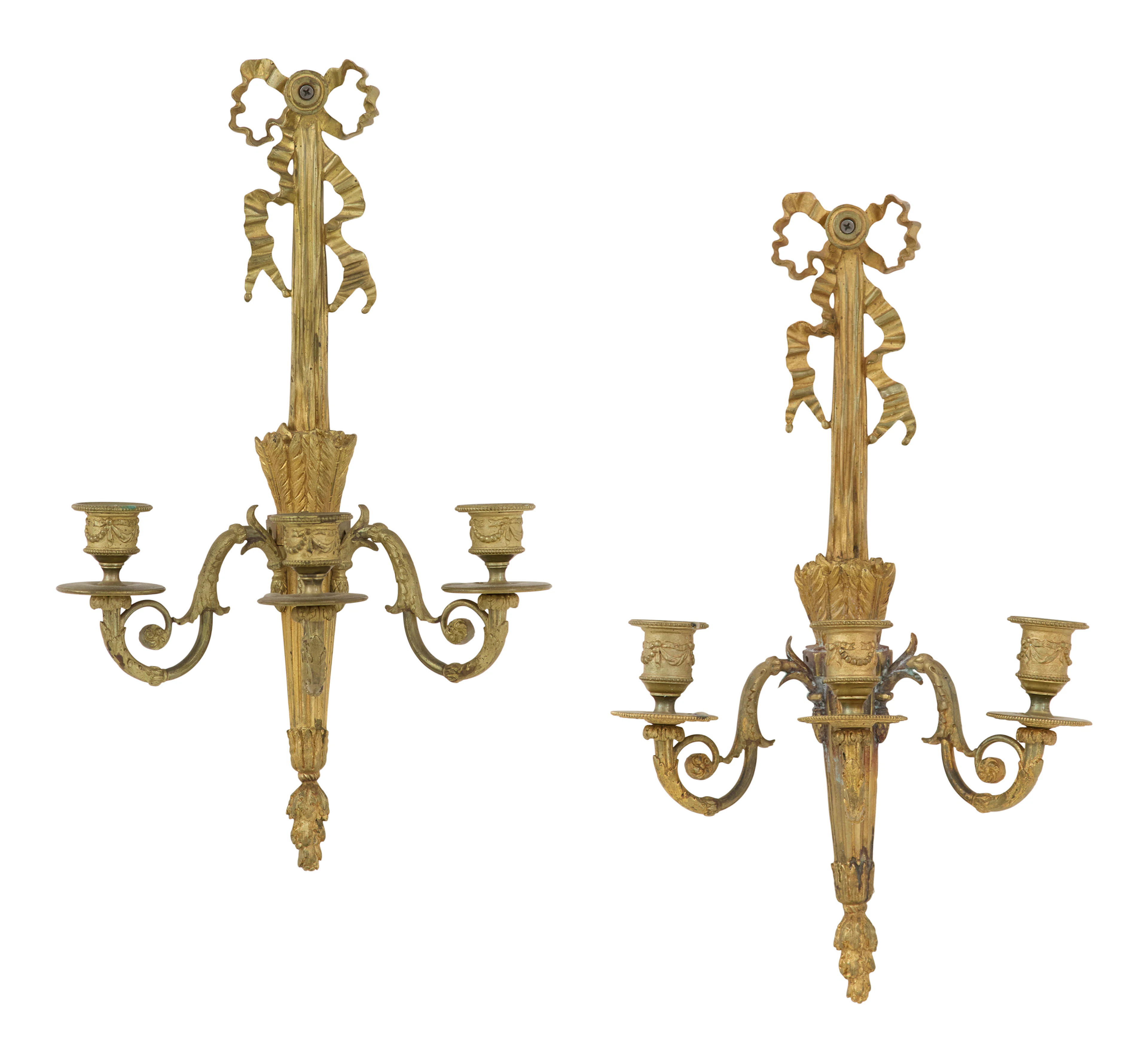 Pair of French Gilt-Bronze Three-Light Candle Sconces