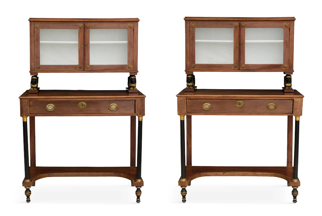 Pair of Italian Empire Mahogany and Parcel-Ebonized Vitrines