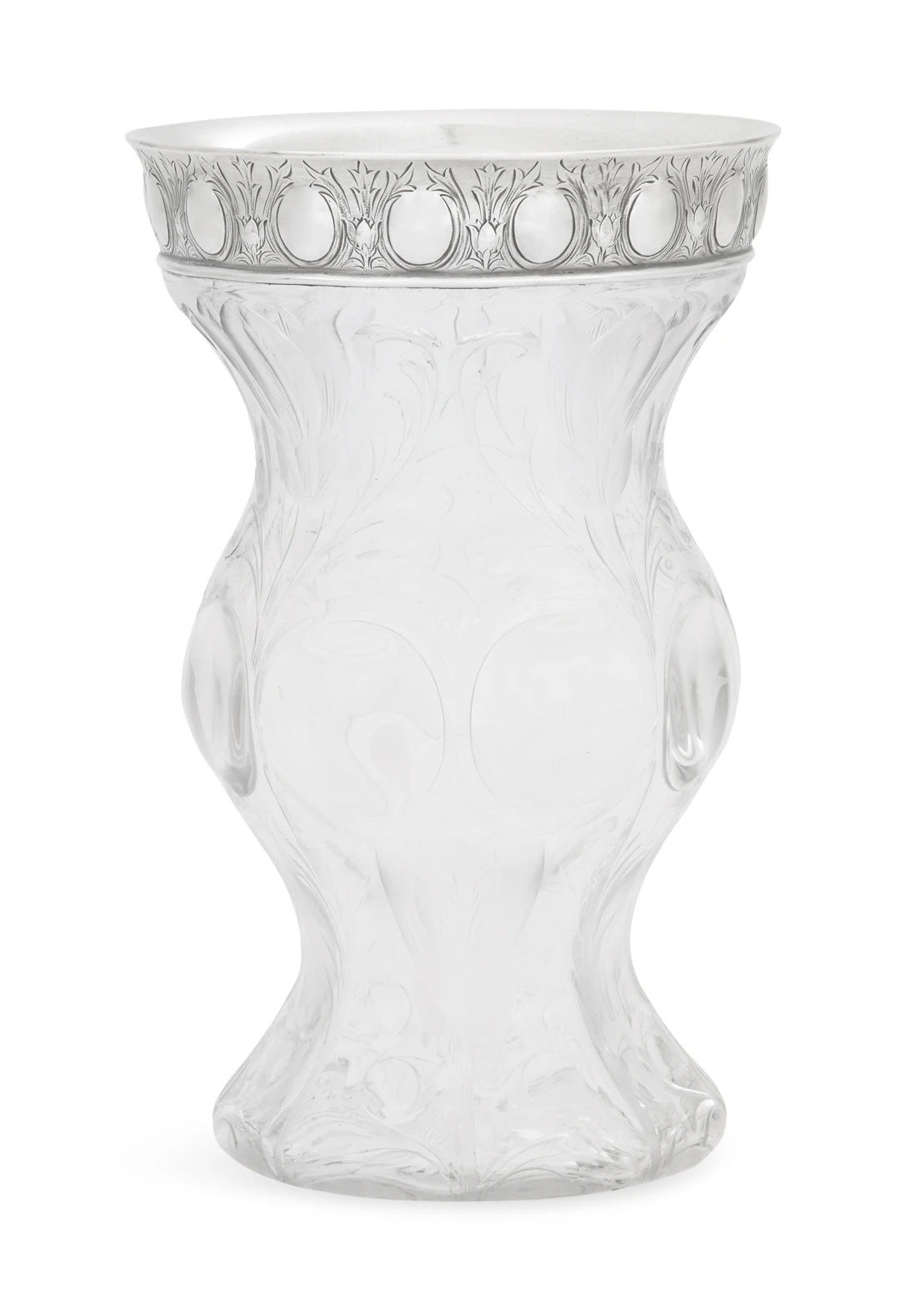 Tiffany & Co. Sterling Silver-Mounted Engraved Glass Vase