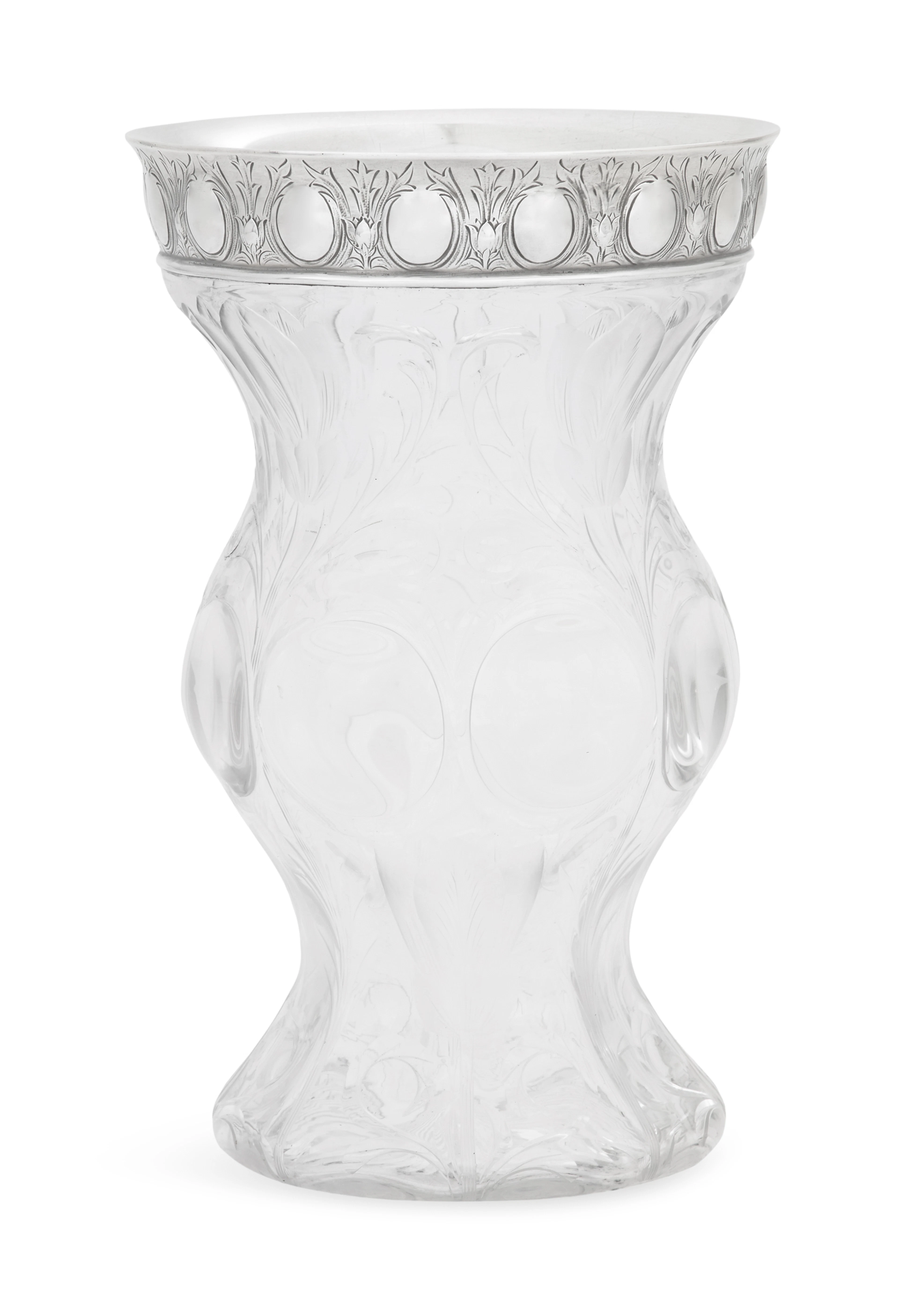 Tiffany & Co. Sterling Silver-Mounted Engraved Glass Vase