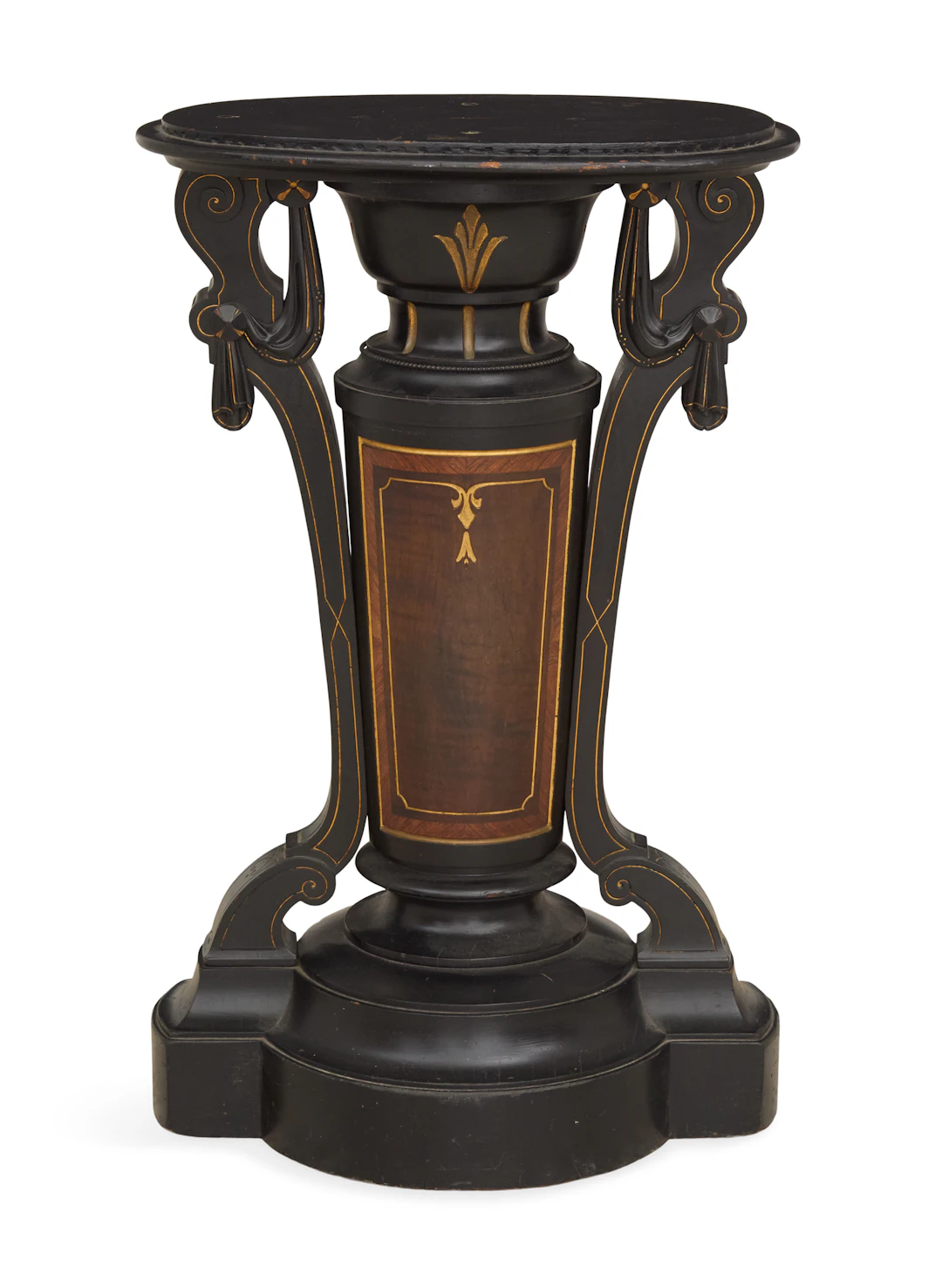 American Renaissance Revival Burl Walnut and Ebonized Pedestal