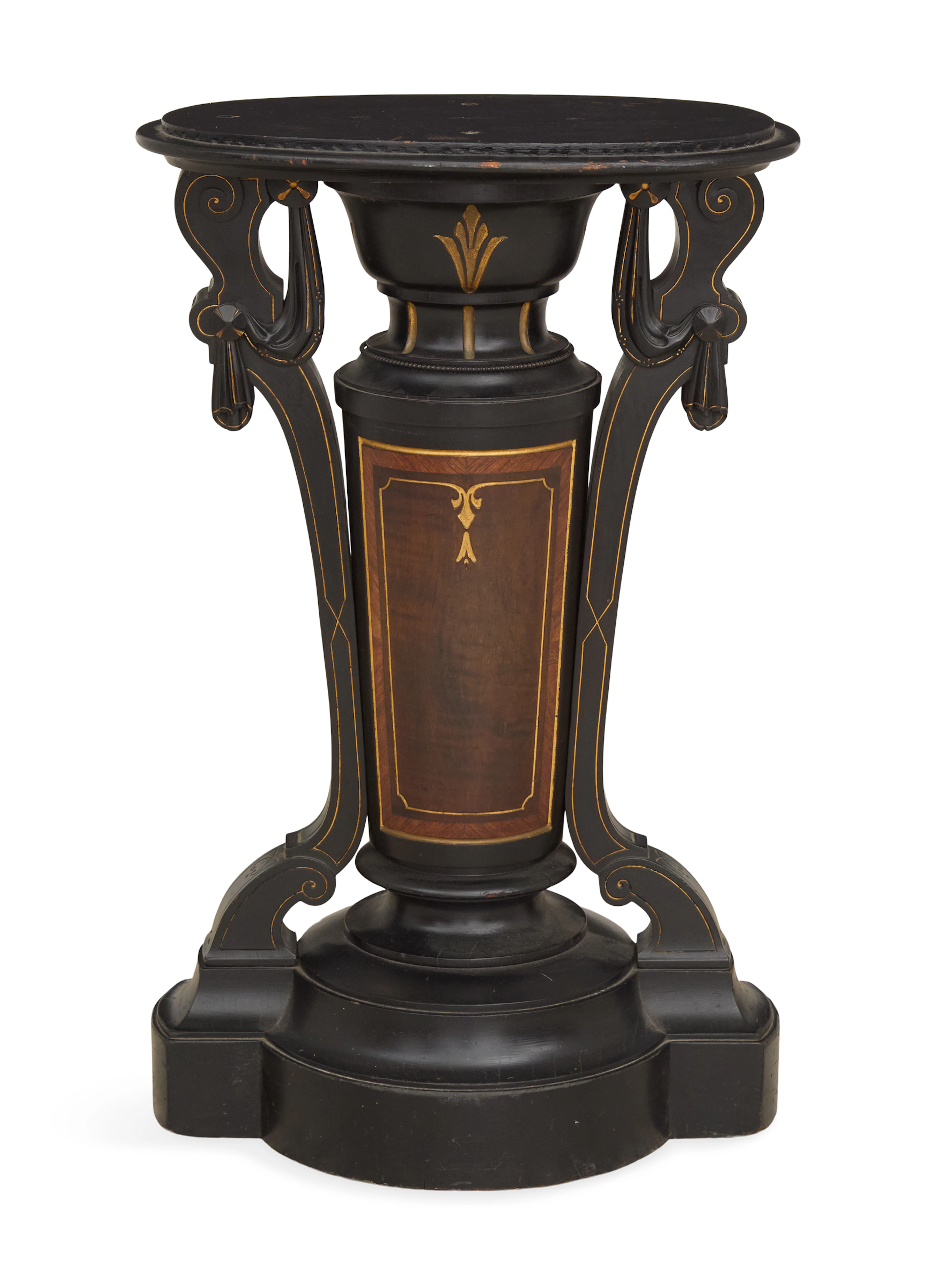 American Renaissance Revival Burl Walnut and Ebonized Pedestal