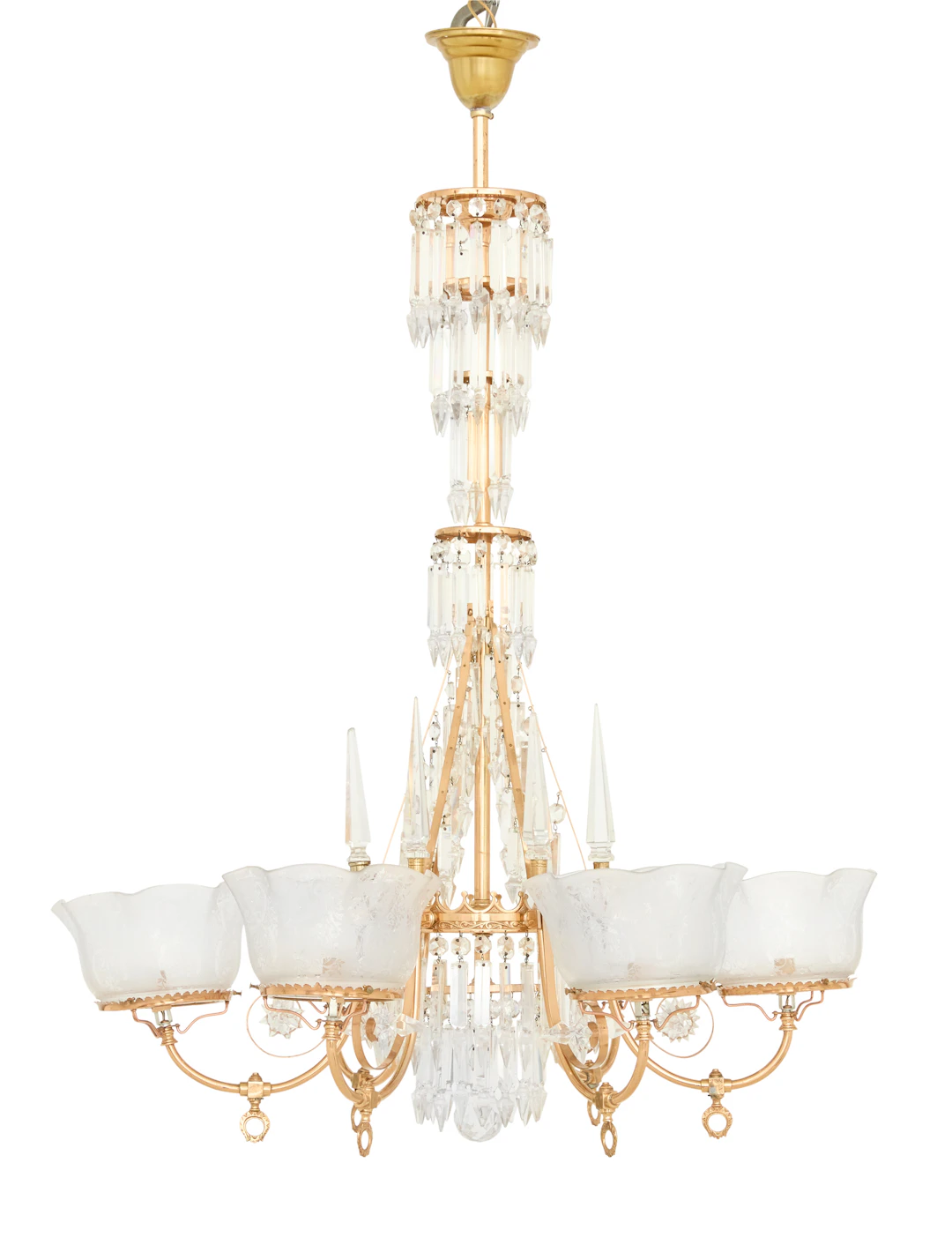 American Brass and Crystal Six-Light Gasolier