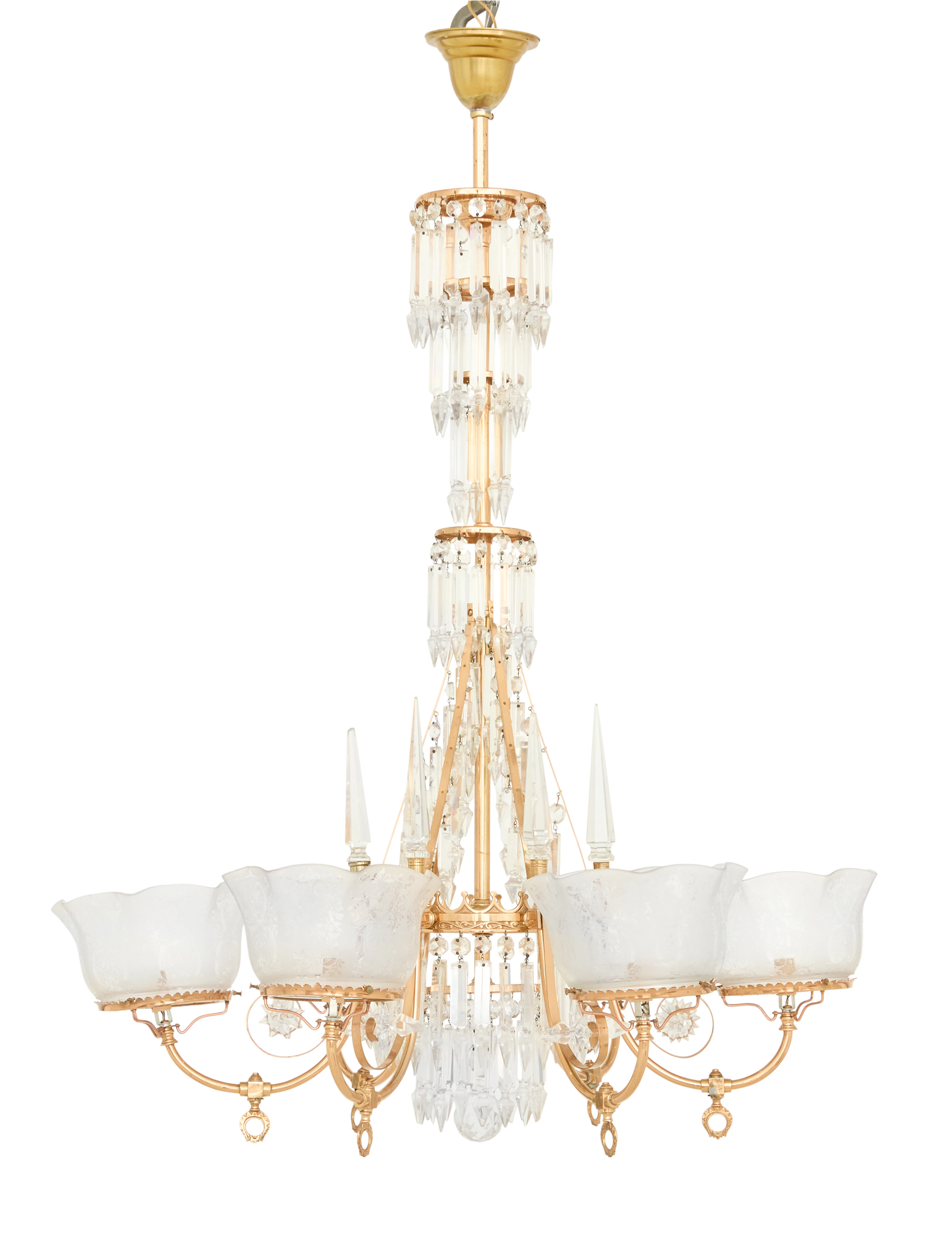 American Brass and Crystal Six-Light Gasolier