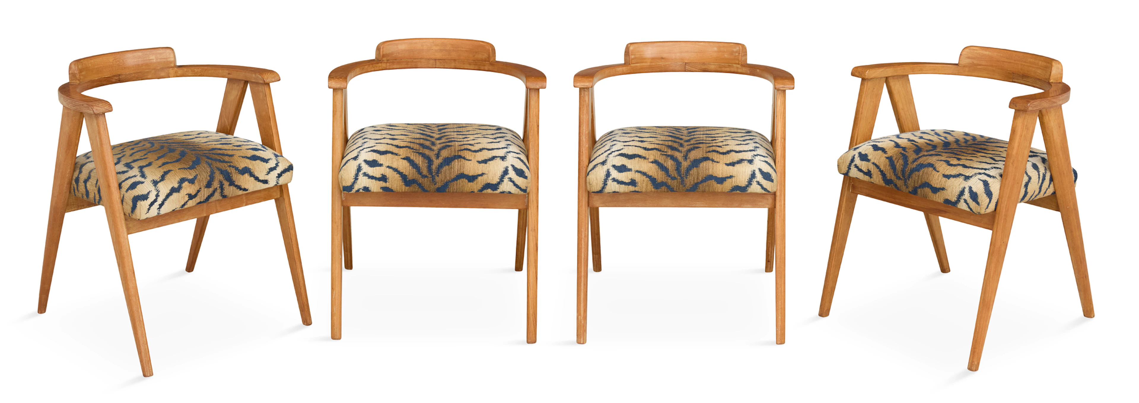 Set of Four Mid-Century Oak "Compass" Dining/Occasional Chairs