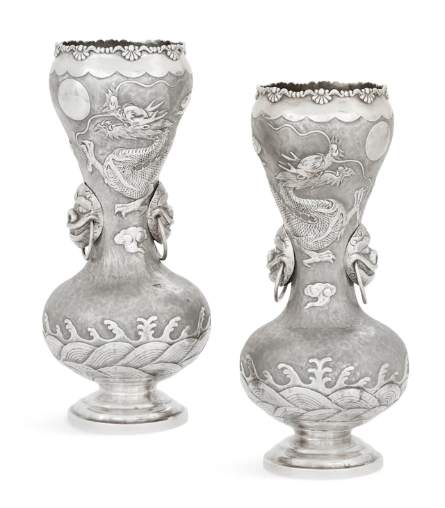Pair of Chinese Silver Vases