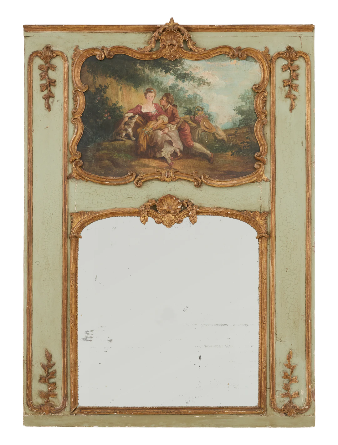 French Louis XV Parcel-Gilt Trumeau Mirror