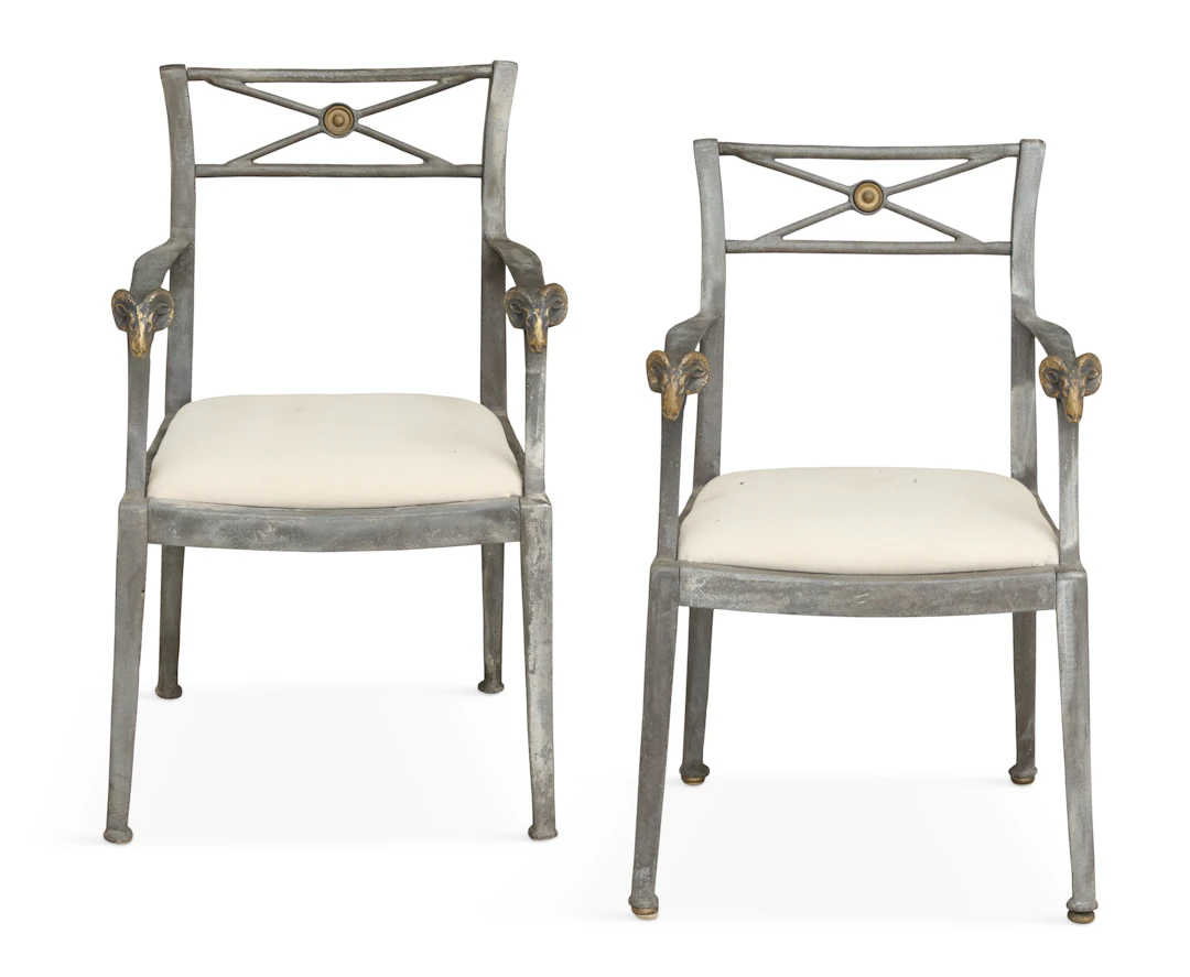 Pair of Brass-Mounted Iron Armchairs