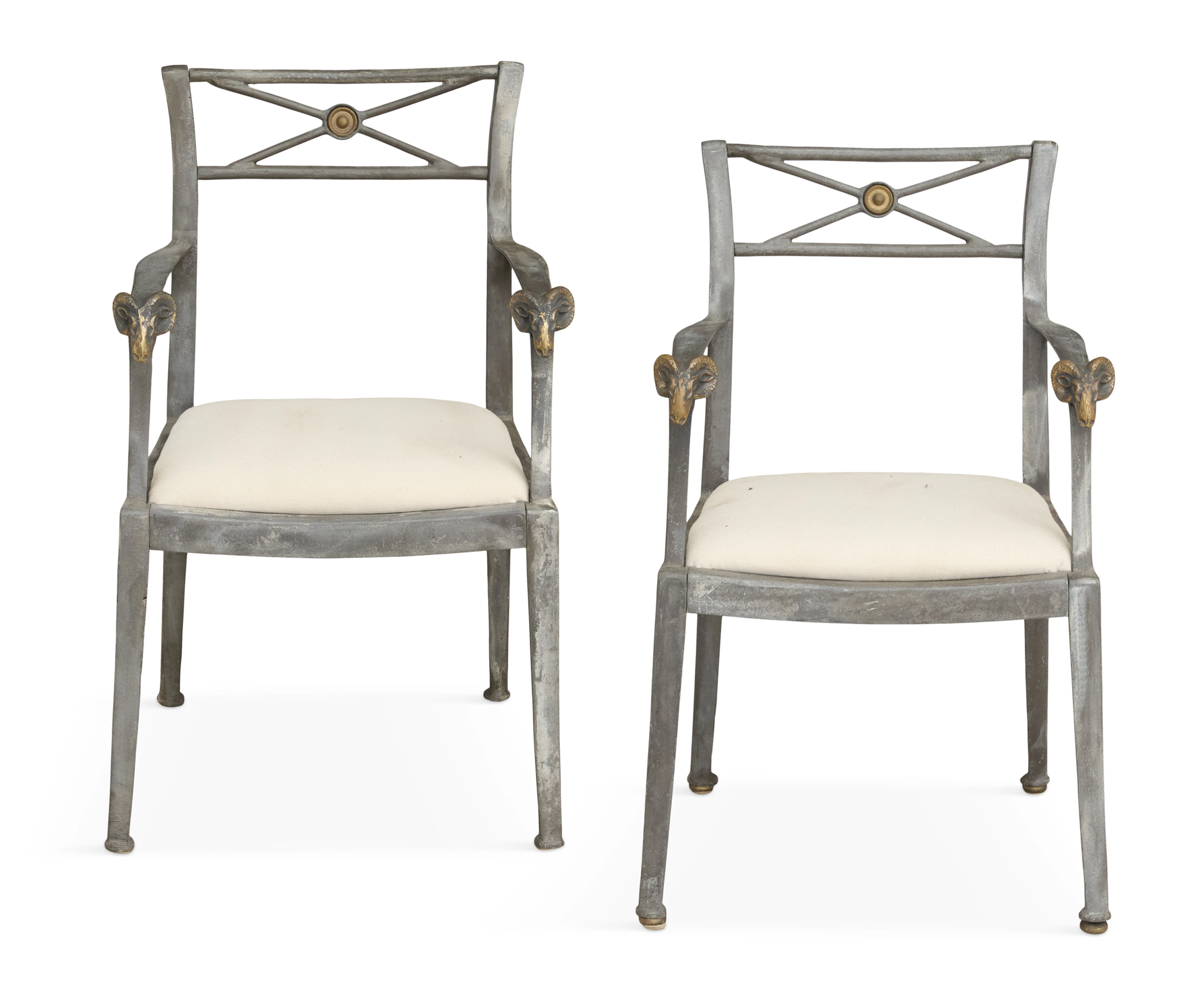 Pair of Brass-Mounted Iron Armchairs