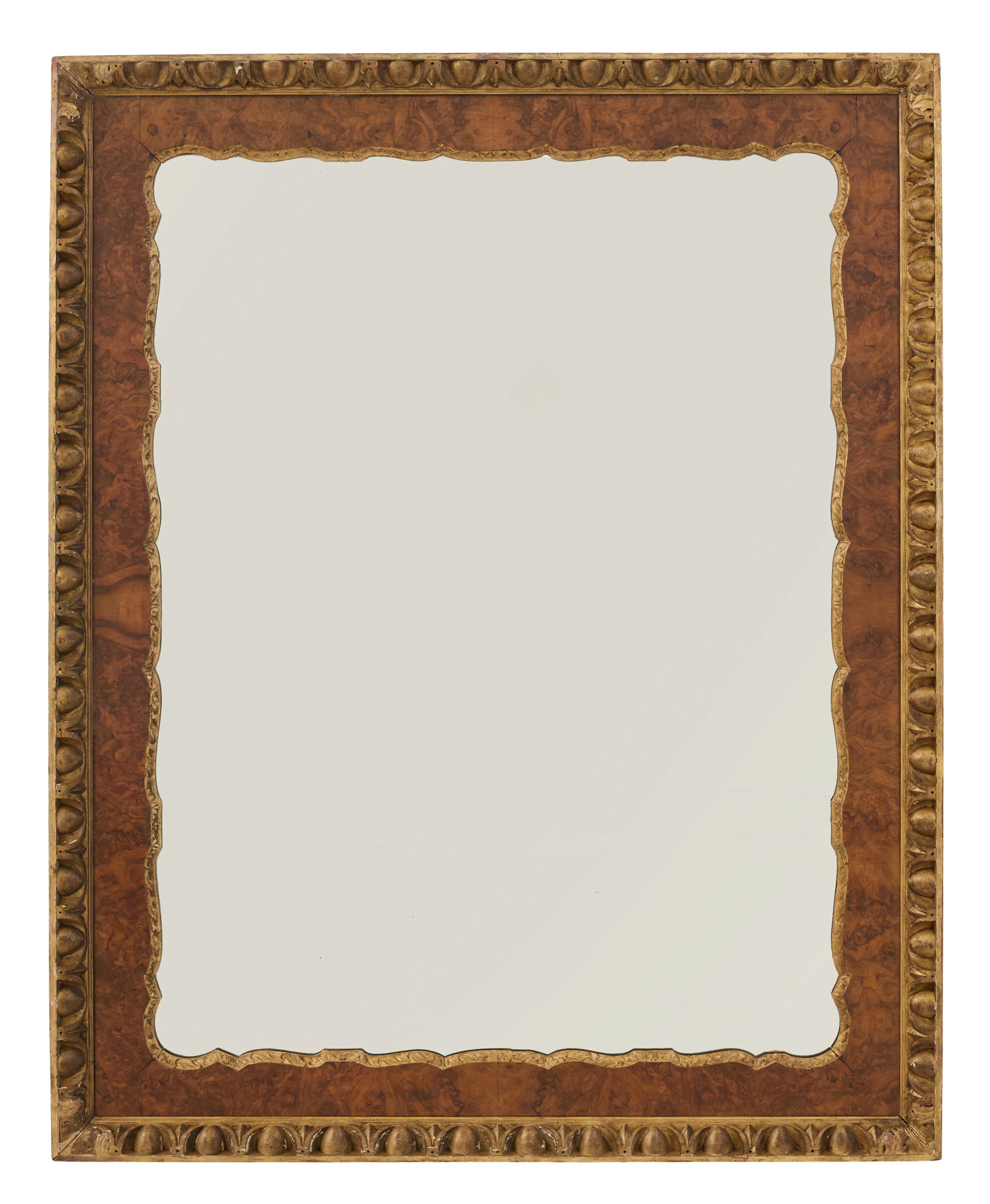 Large Biedermeier Burr Walnut and Parcel-Giltwood Mirror