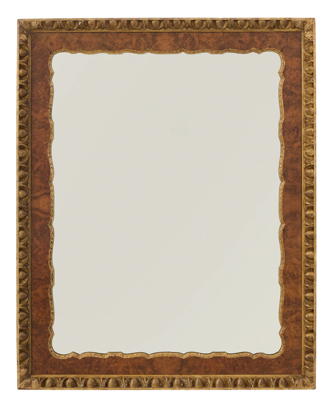 Large Biedermeier Burr Walnut and Parcel-Giltwood Mirror