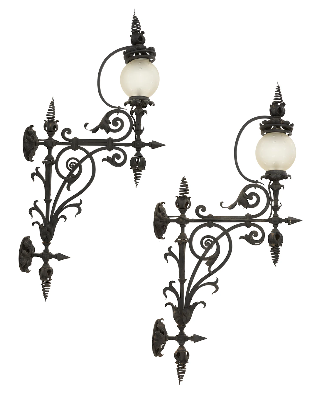 Pair of Monumental Custom Iron Exterior Sconces