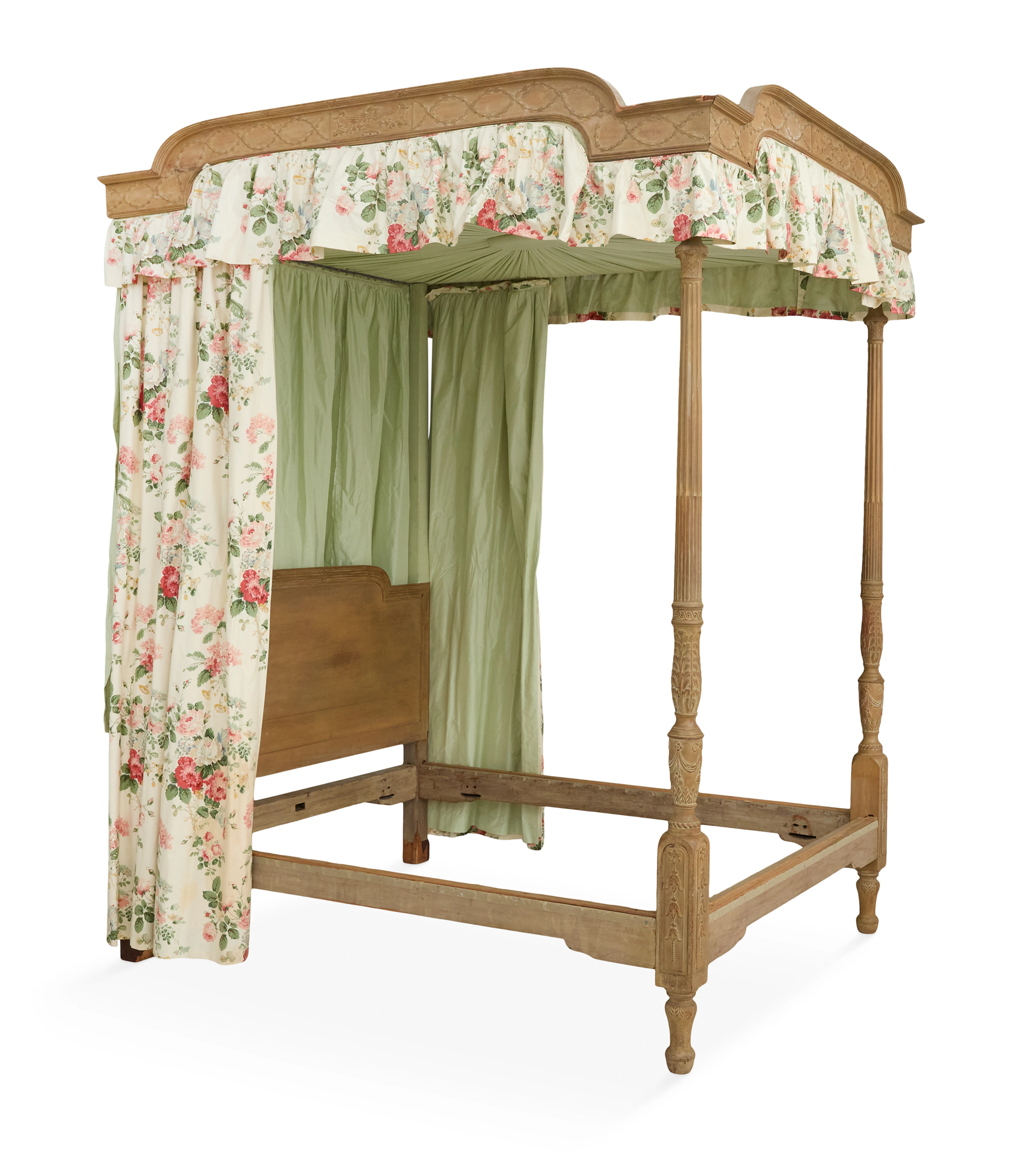 Carved Mahogany Four-Post Canopy Bed, in the Manner of Robert Adam