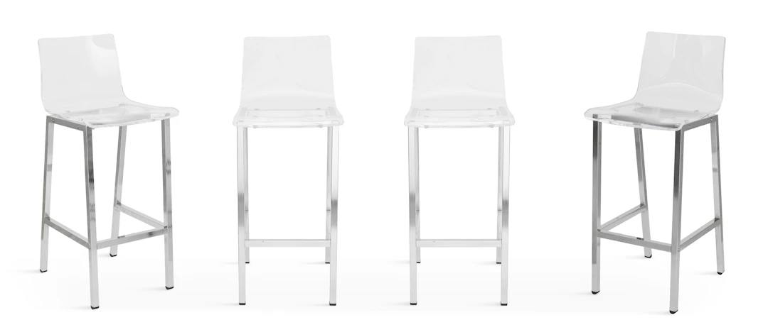 Set of 4 CB2 Chiaro Chrome and Lucite Bar Stools