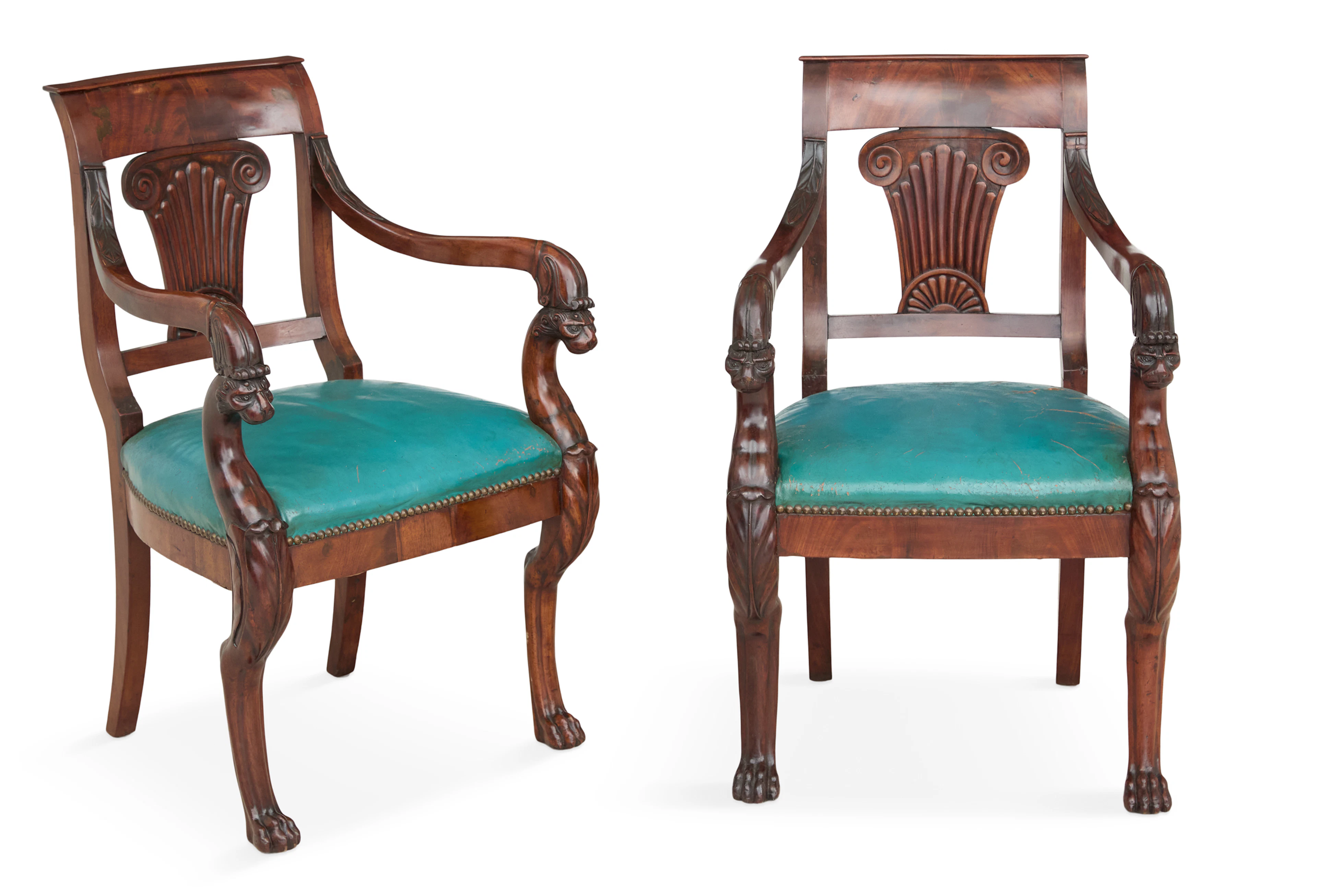 Pair of French Restauration Mahogany Armchairs